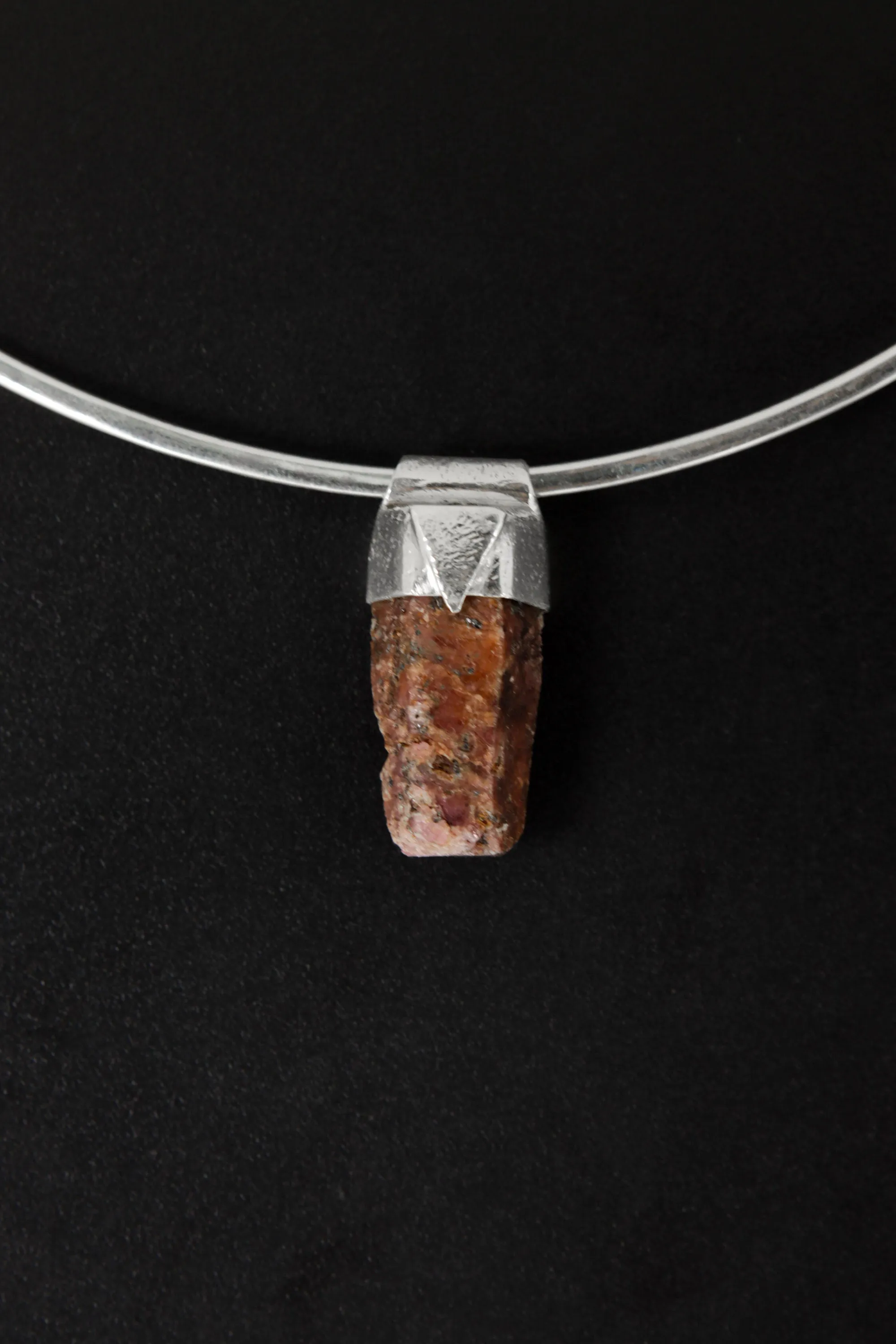 Hexagonal Raw Spinel Ruby Stack Pendant, Organic Textured 925 Sterling Silver, Root Chakra, Aries Zodiac, Strength and Vitality, Unique Gift