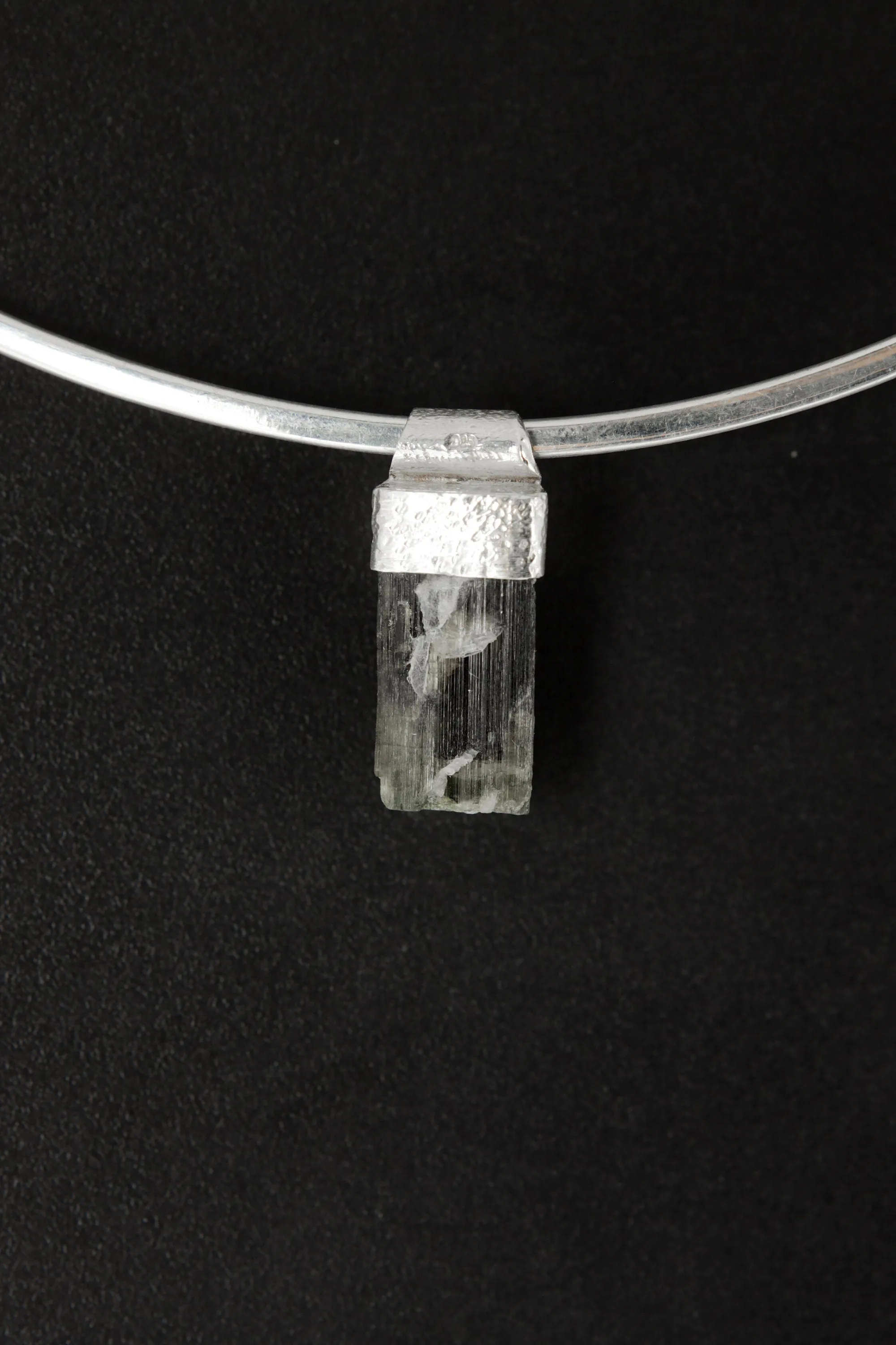 Himalayan Green Capped Gem Tourmaline Stack Pendant, Organic Textured 925 Sterling Silver, Heart Chakra, Emotional Balance, Unique Gift