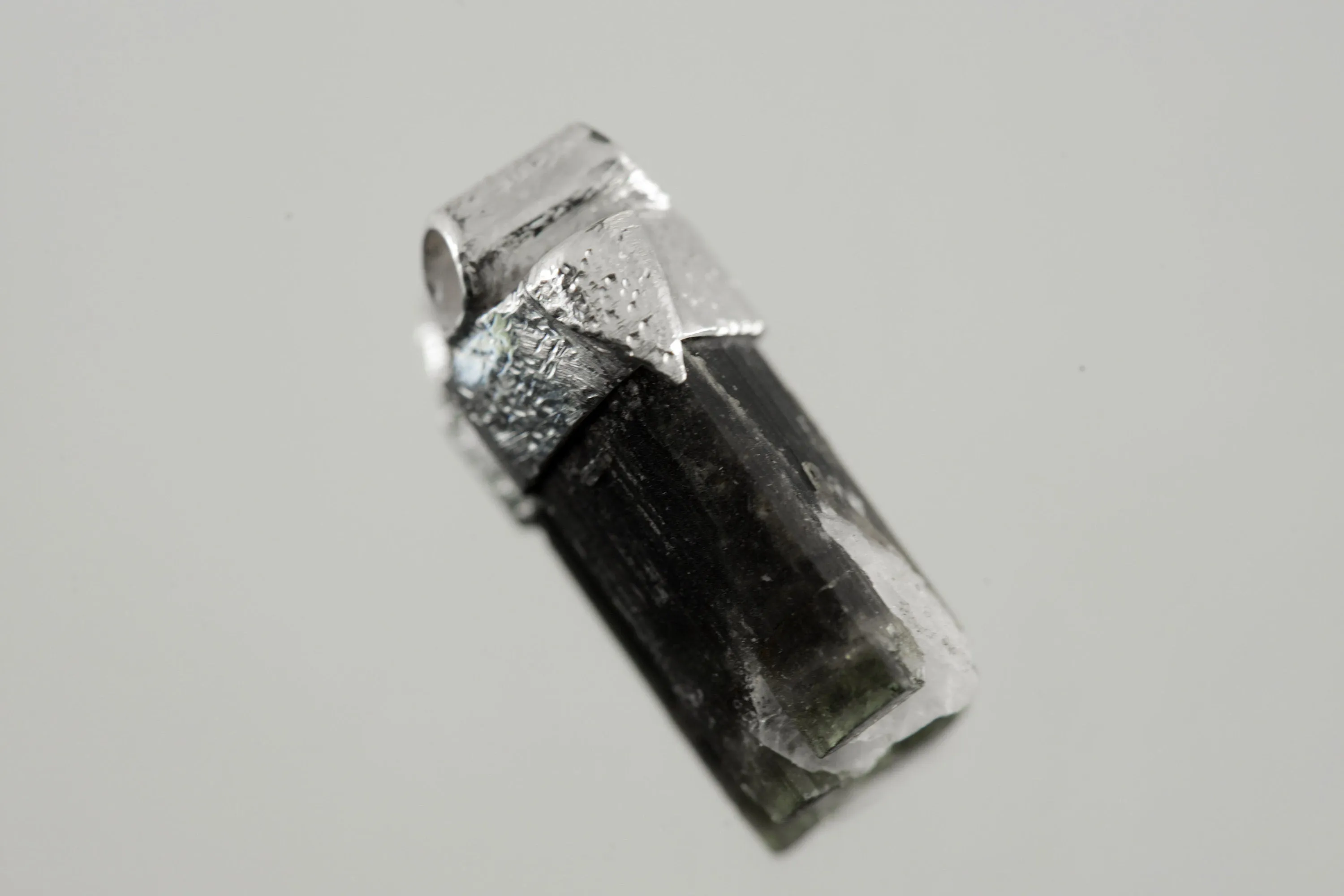 Himalayan Green Capped Gem Tourmaline Stack Pendant, Organic Textured 925 Sterling Silver, Heart Chakra, Emotional Balance, Unique Gift