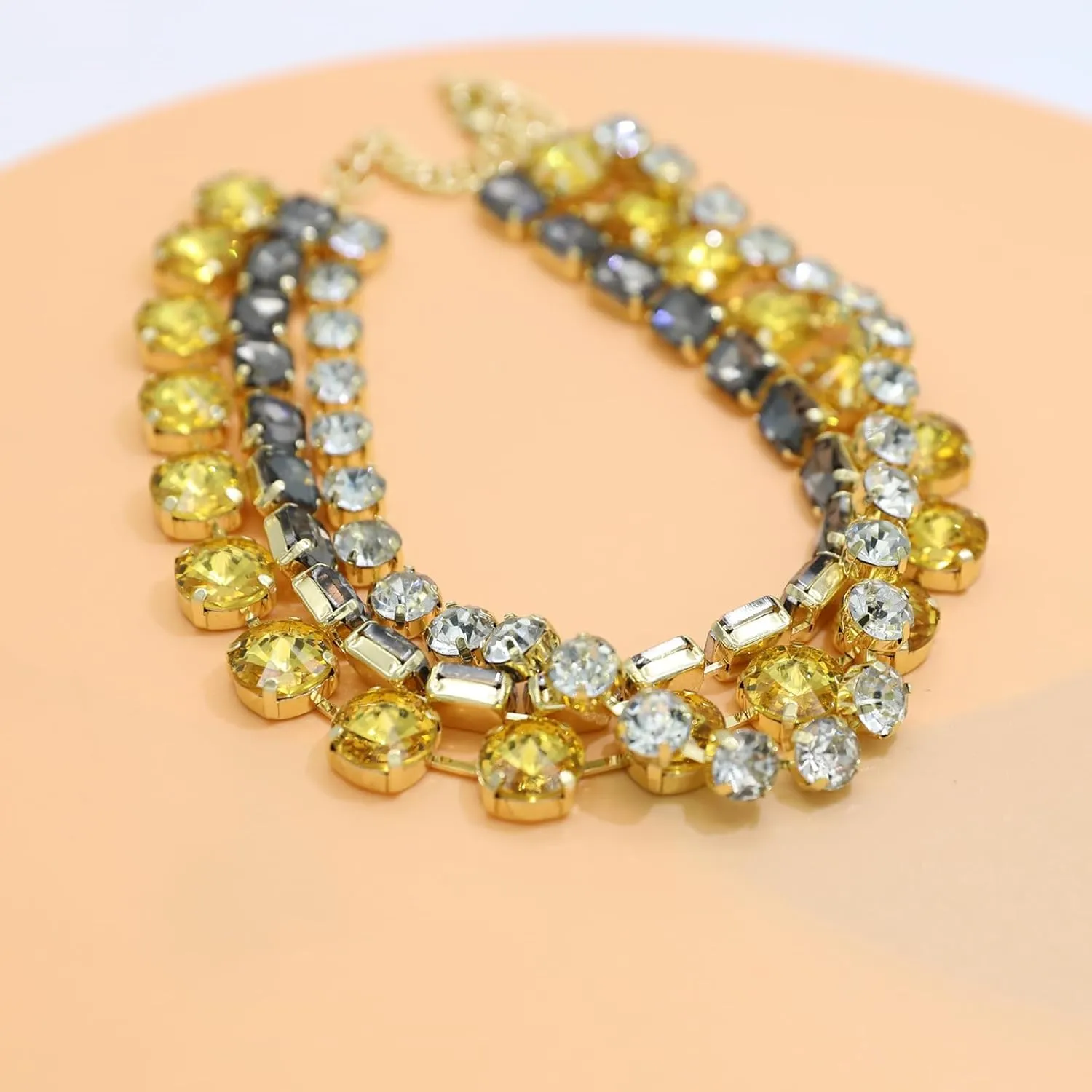 JNF Chunky Colorful Crystal Rhinestone Choker Collar Necklace for Women Twisted 3 Strand Statement Necklace Trendy Sparkly Gold Neck Chain Wedding Bridal Jewelry