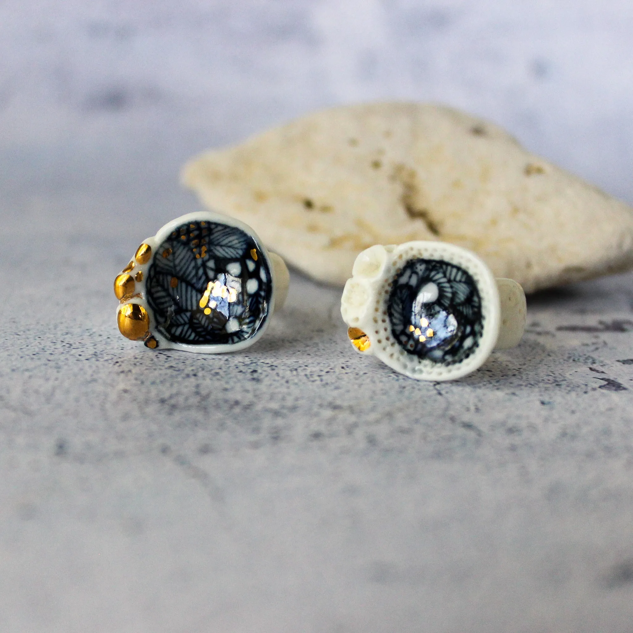 Large Porcelain Rings : Indigo Coral