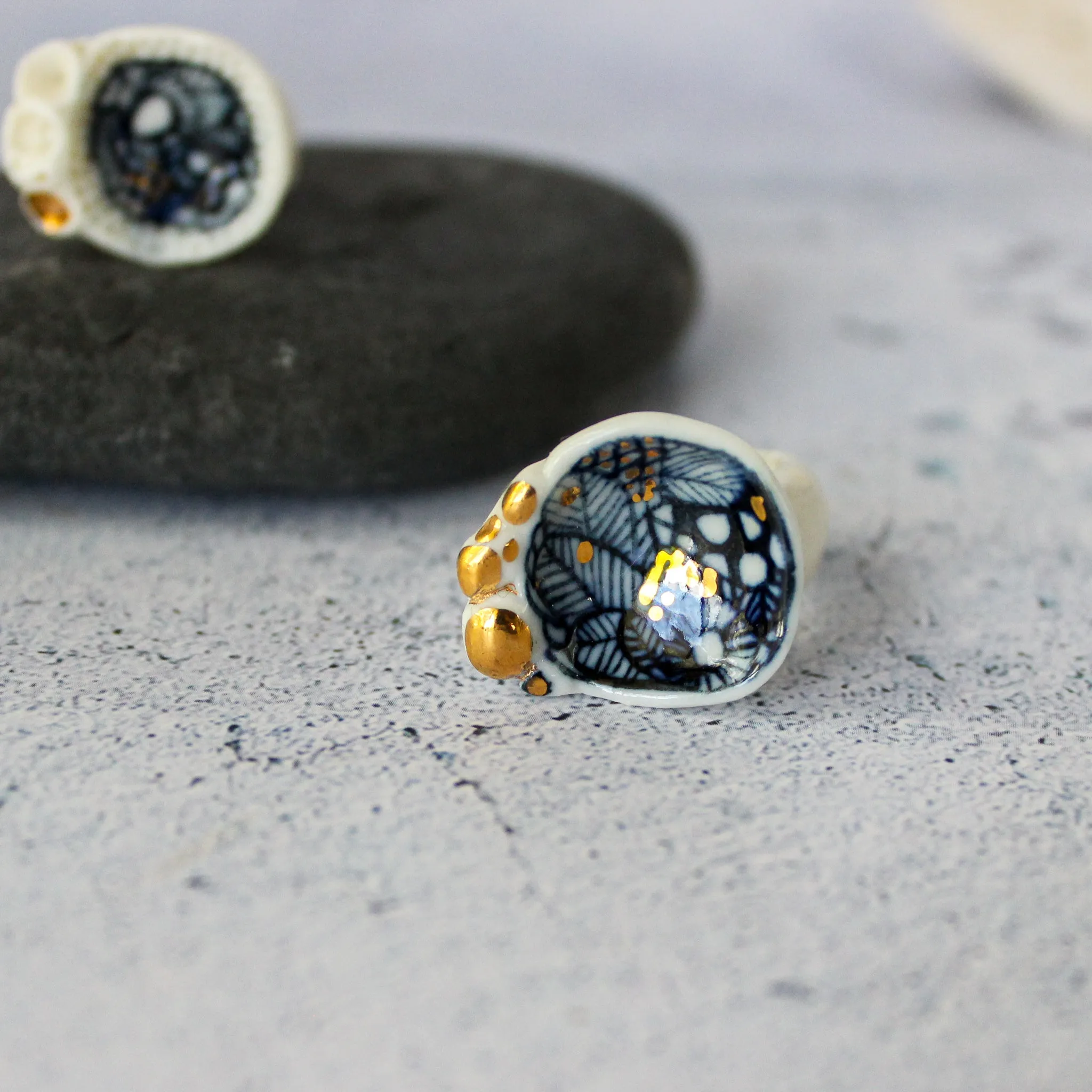 Large Porcelain Rings : Indigo Coral