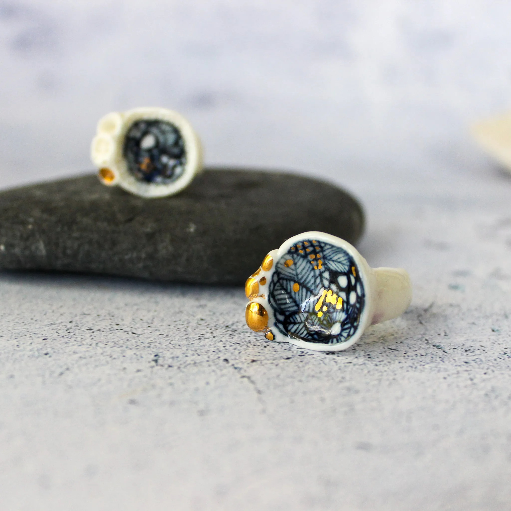 Large Porcelain Rings : Indigo Coral