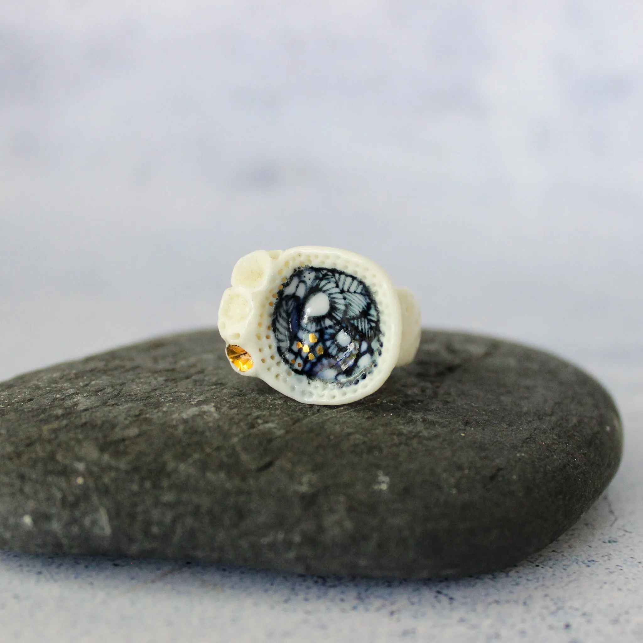 Large Porcelain Rings : Indigo Coral