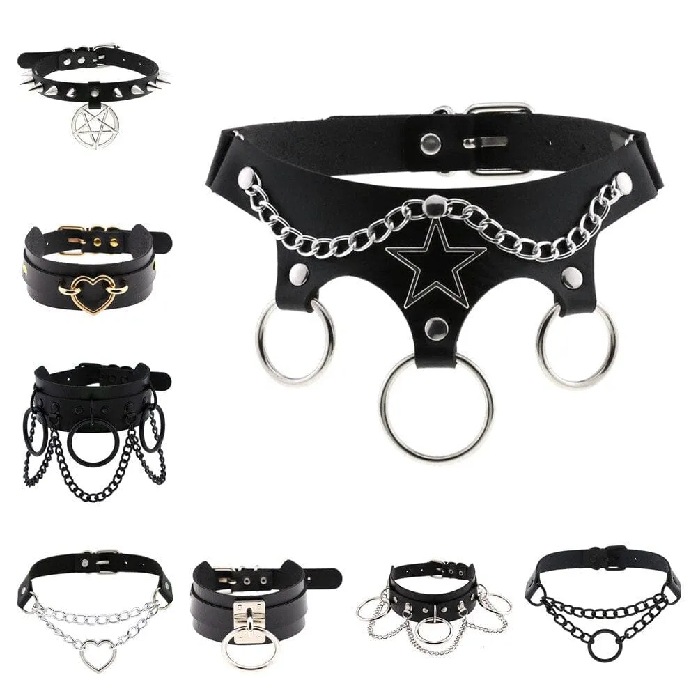 Leather Bondage Choker Collar
