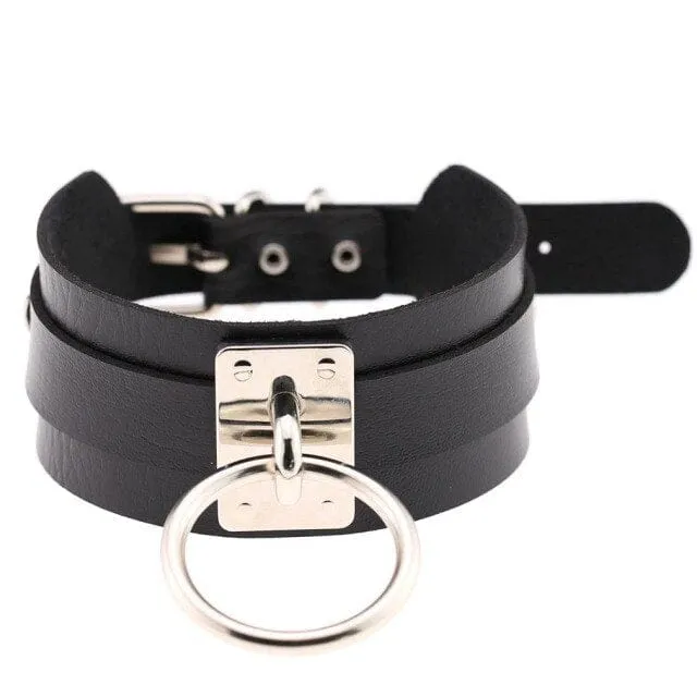 Leather Bondage Choker Collar
