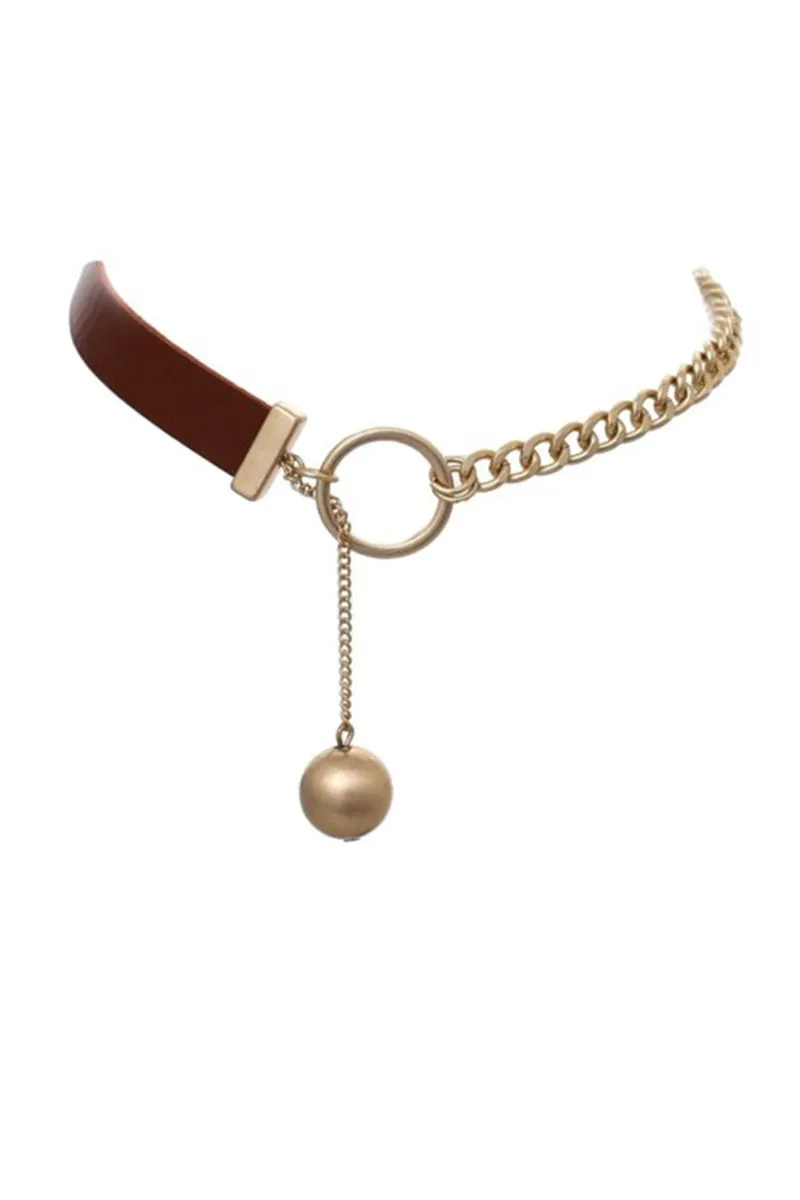 Leather Choker With Chain And Ball