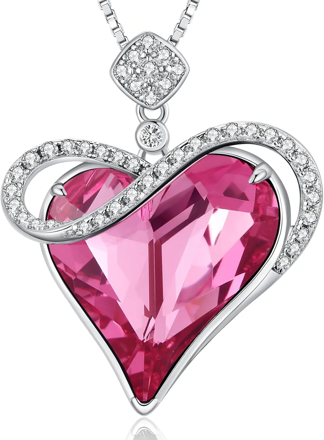 Luxury Love Heart Crystal Necklace Pendant for Women 925 Sterling Silver Necklace with Austria Crystal 18K White Gold Plated Crystal Jewelry 18 Inch