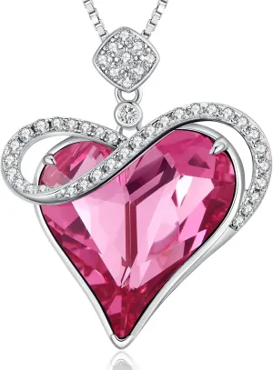 Luxury Love Heart Crystal Necklace Pendant for Women 925 Sterling Silver Necklace with Austria Crystal 18K White Gold Plated Crystal Jewelry 18 Inch
