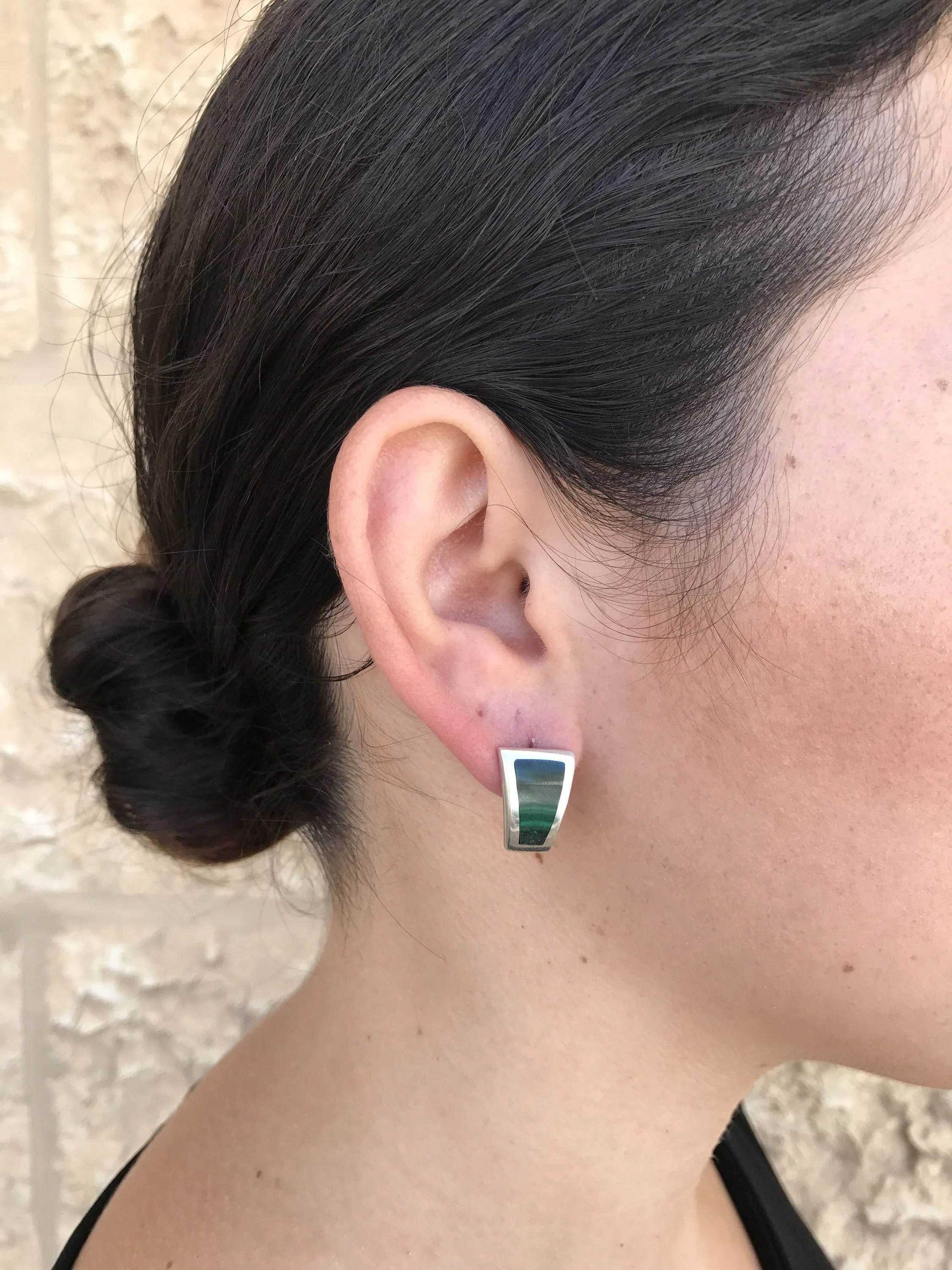 Malachite Earrings - Green Square Earrings - Vintage Earrings