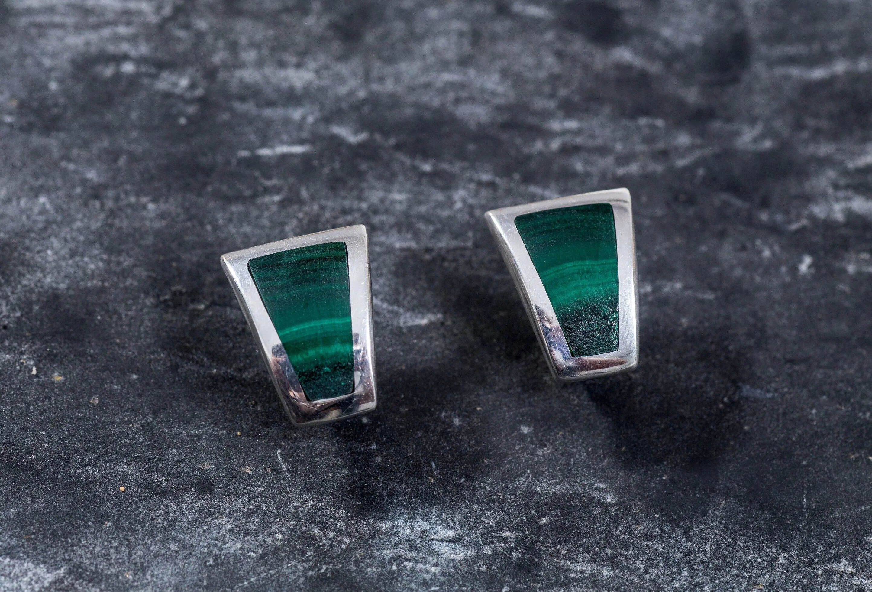 Malachite Earrings - Green Square Earrings - Vintage Earrings