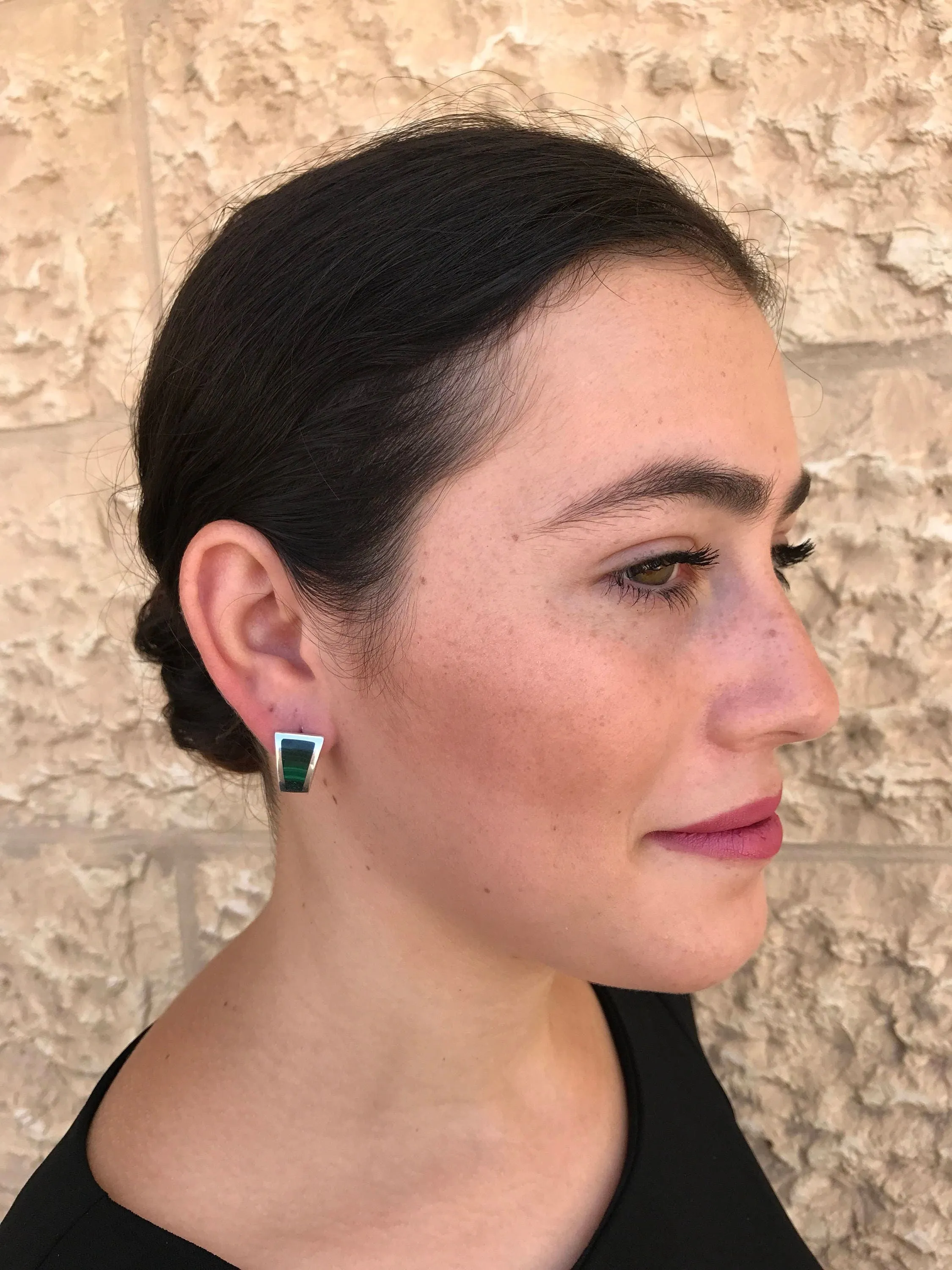 Malachite Earrings - Green Square Earrings - Vintage Earrings