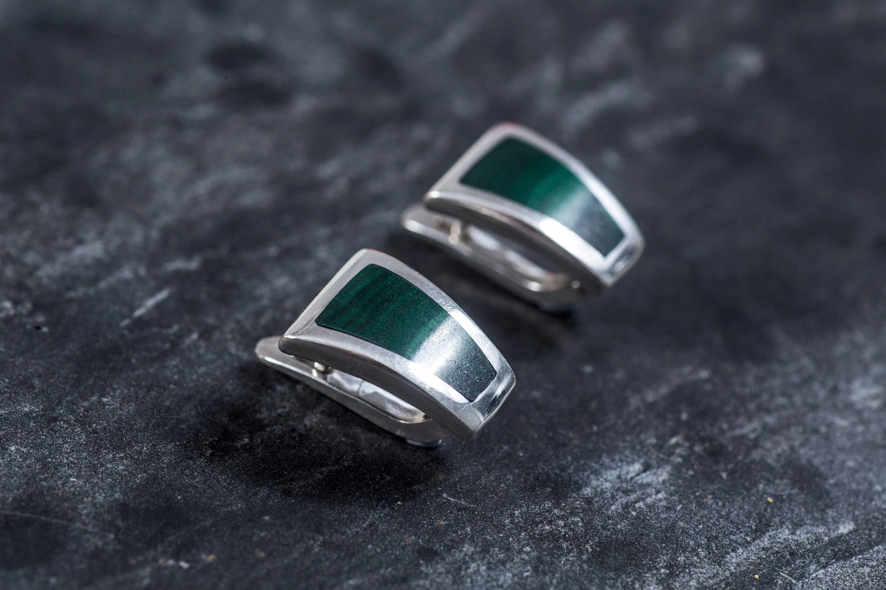 Malachite Earrings - Green Square Earrings - Vintage Earrings