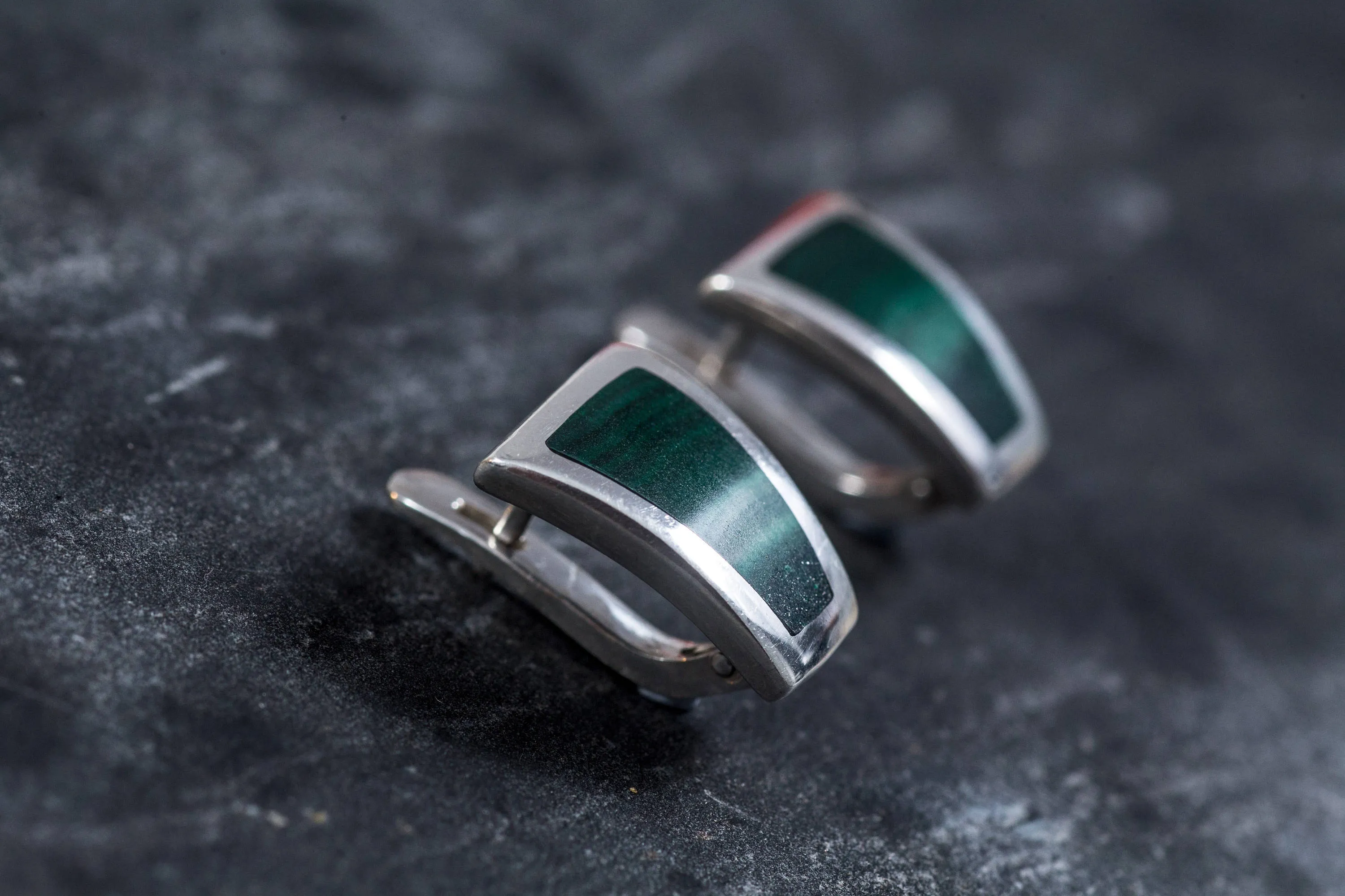 Malachite Earrings - Green Square Earrings - Vintage Earrings