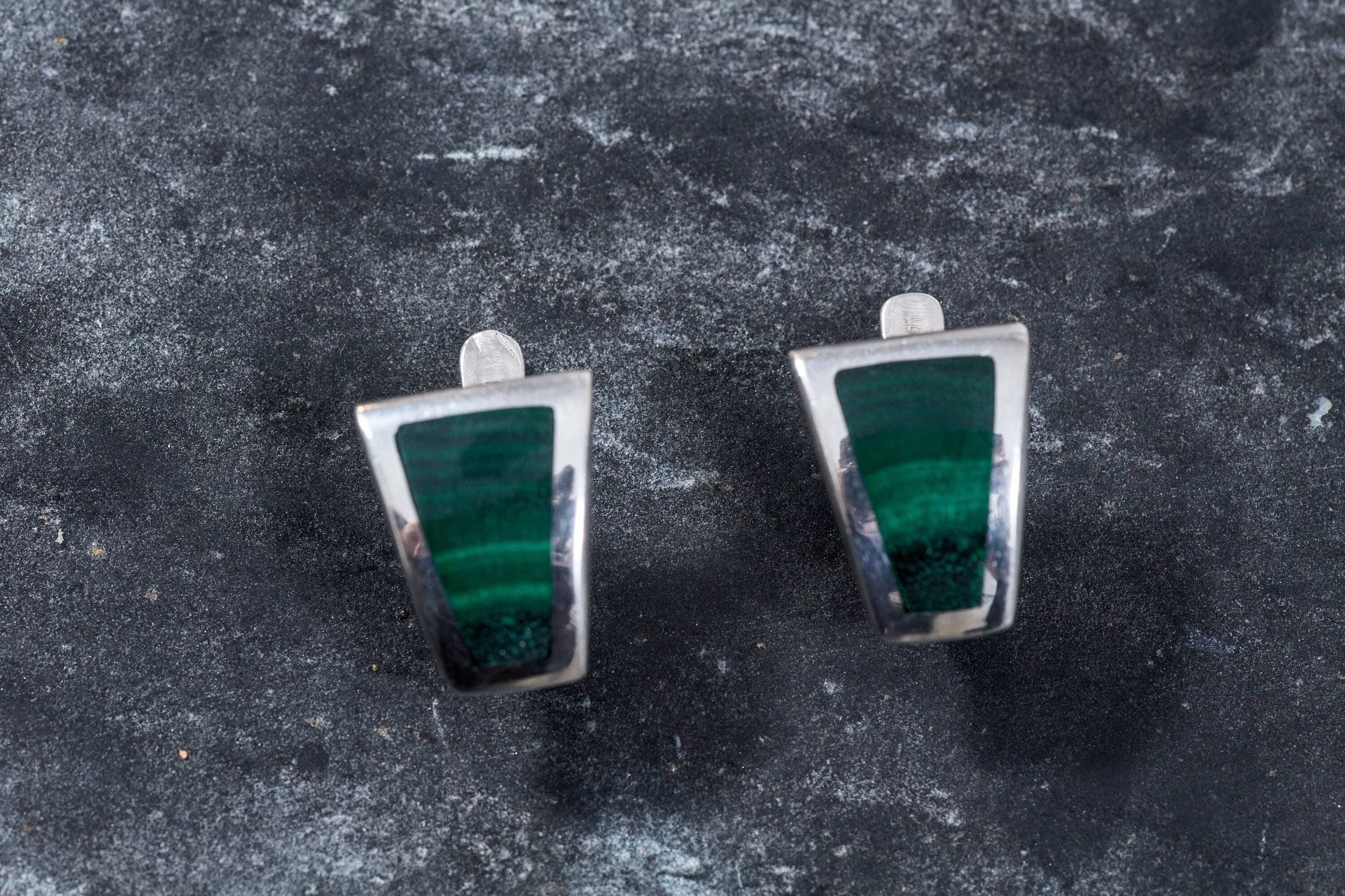 Malachite Earrings - Green Square Earrings - Vintage Earrings