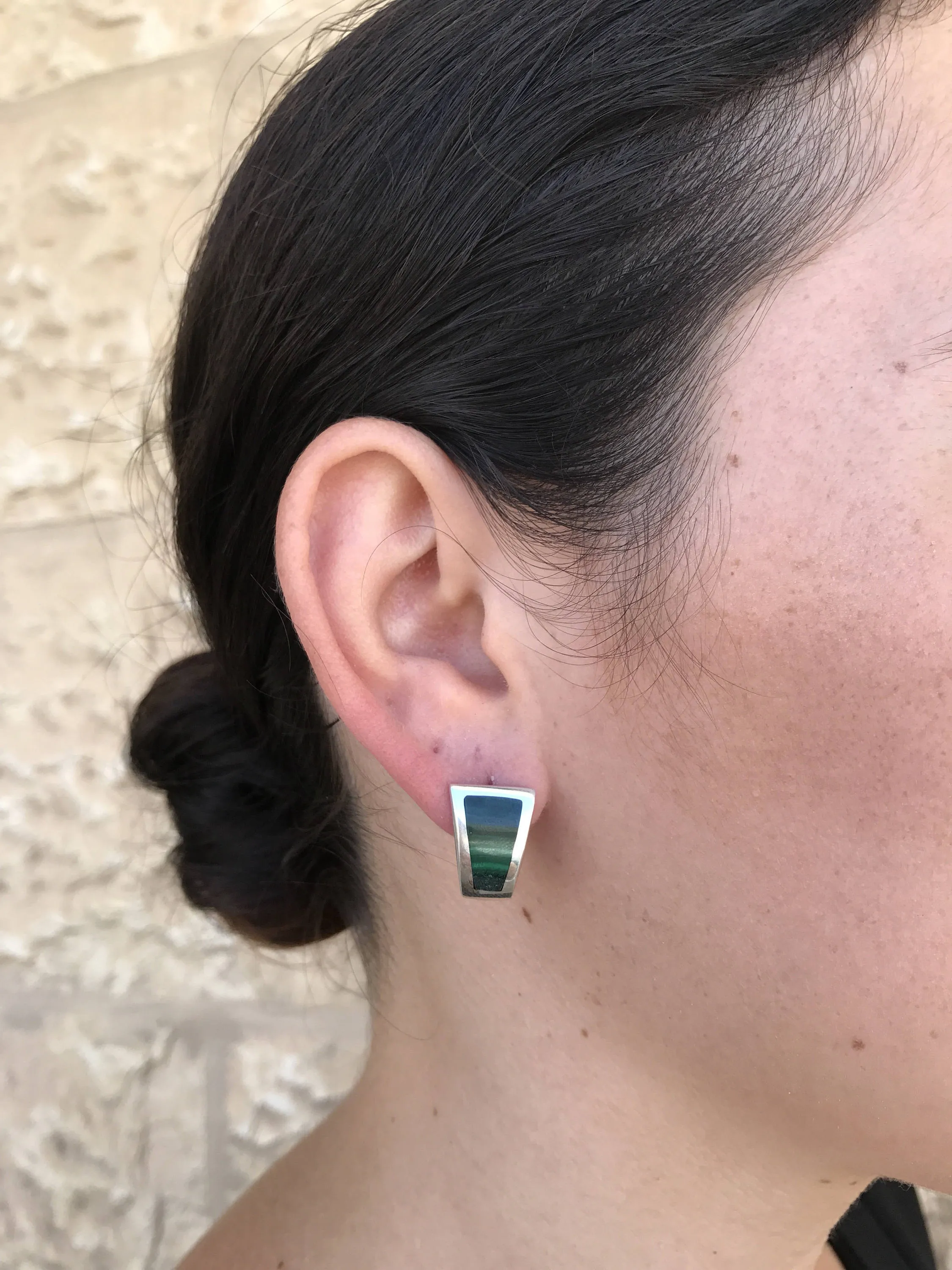 Malachite Earrings - Green Square Earrings - Vintage Earrings