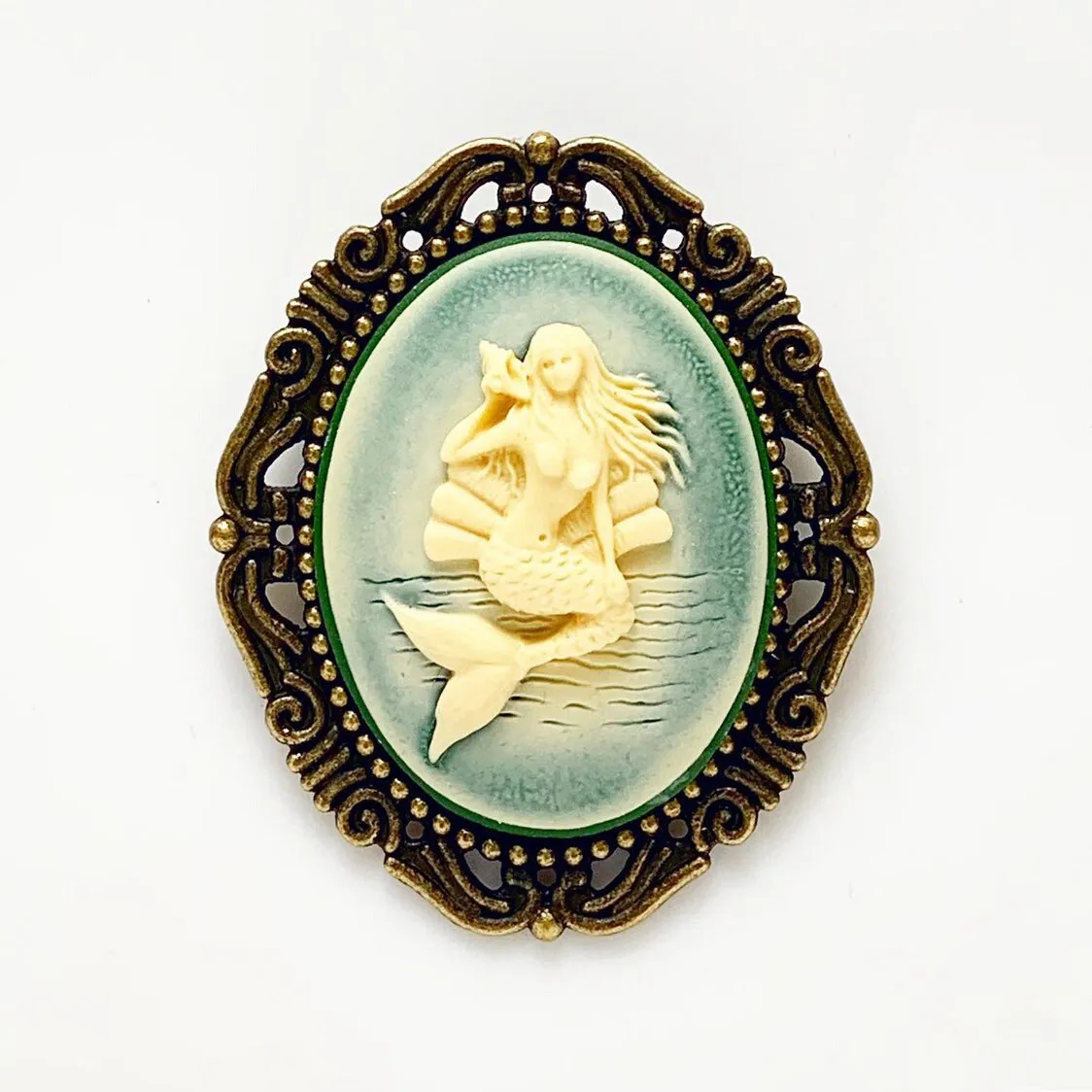 Mermaid Cameo Brooch in Bronze Large SIze