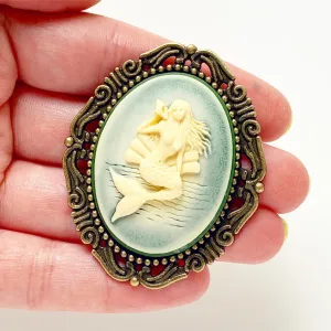 Mermaid Cameo Brooch in Bronze Large SIze