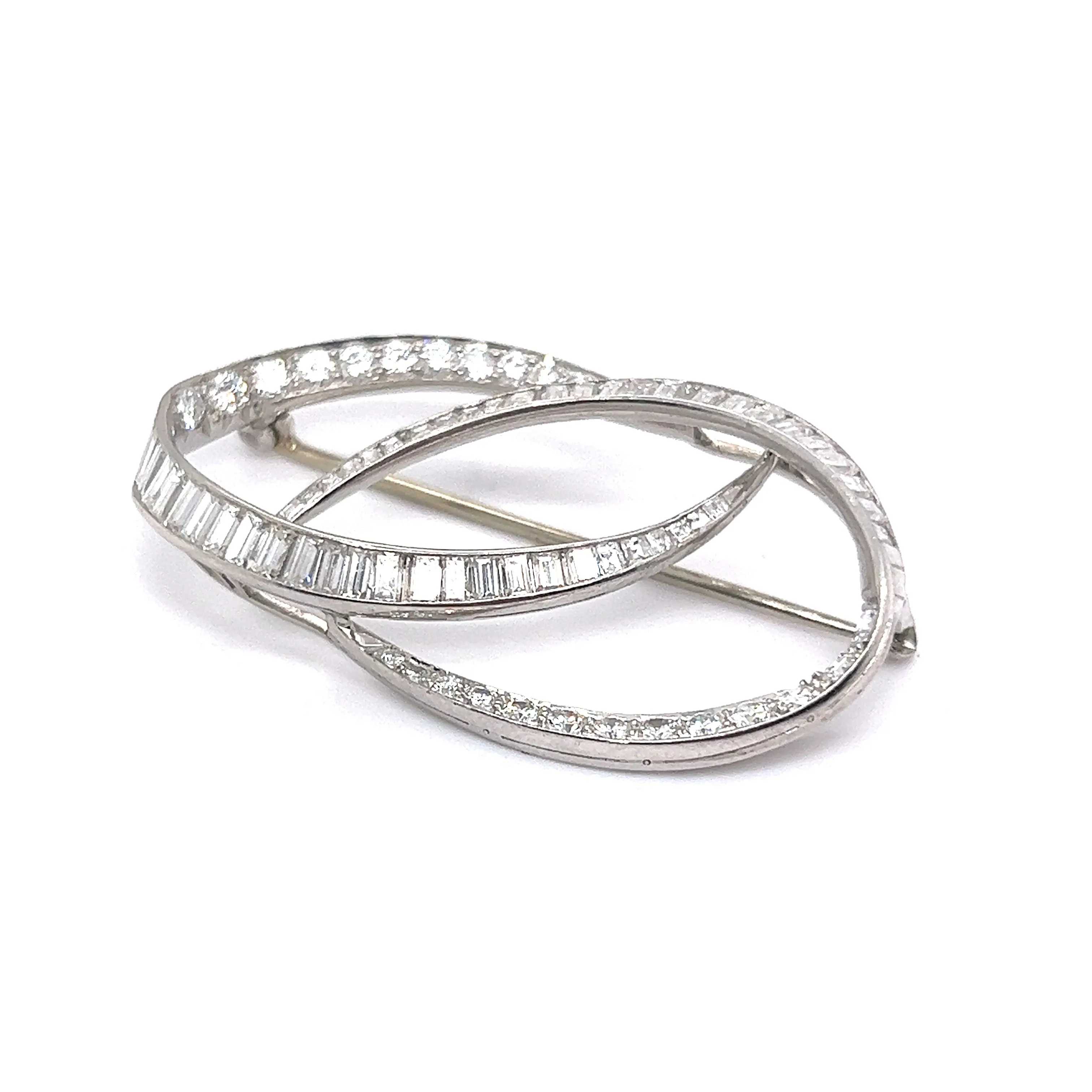 Mid-Century Brooch w/Round, Baguette, & Asscher Cut Diamonds