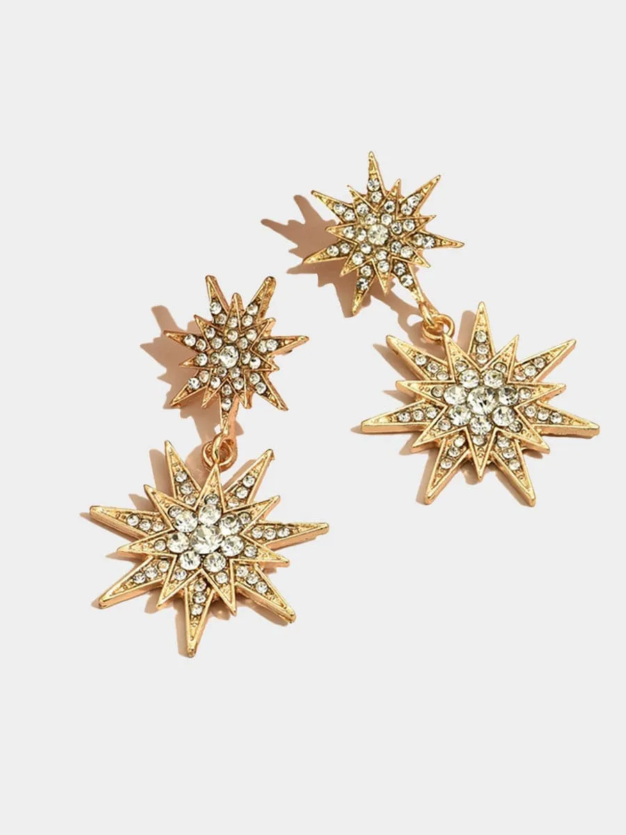 Missord Metal Inlay Rhinestone Sun Earrings MSE101075