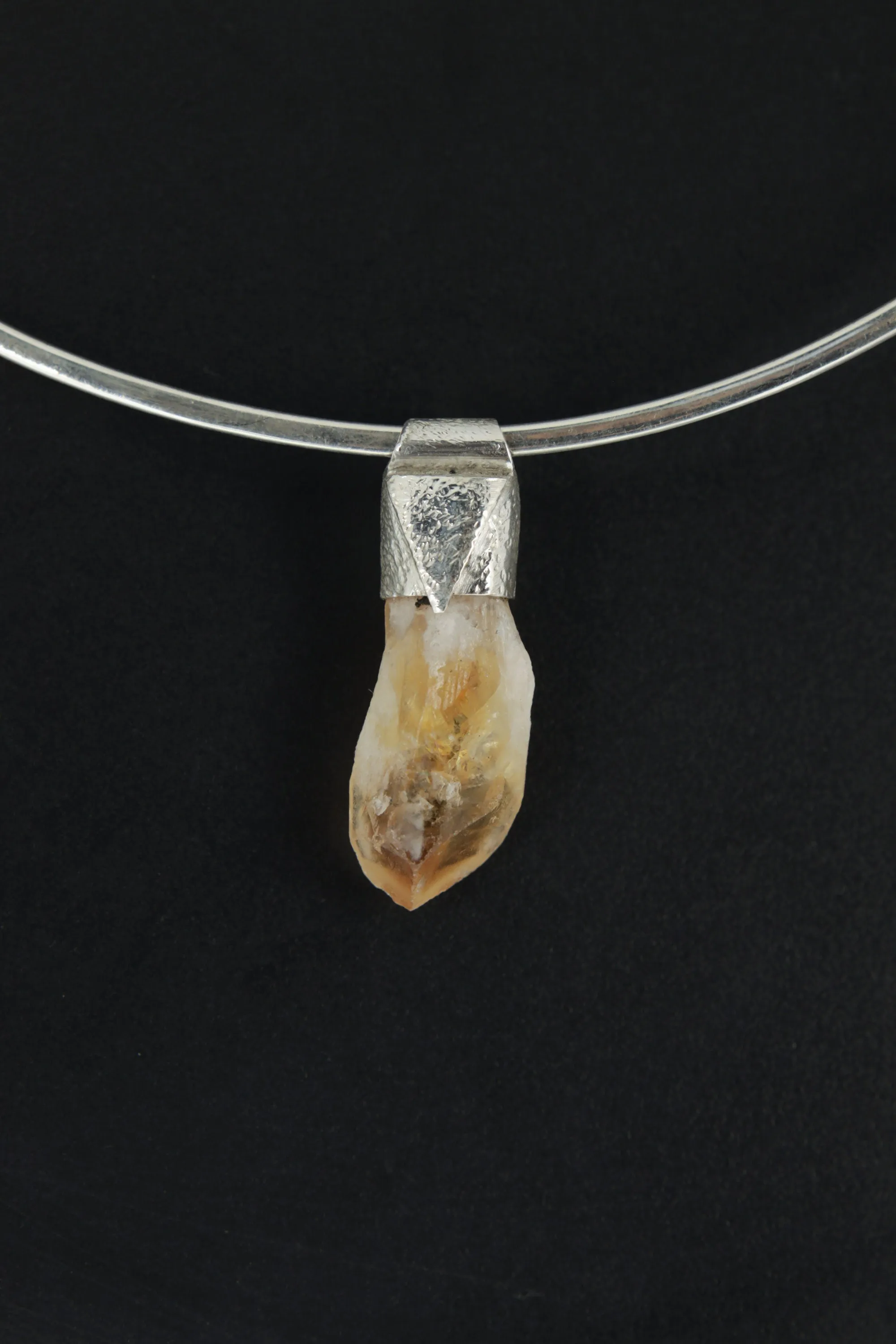 Natural Phantom Citrine Quartz Point Stack Pendant, Organic Textured 925 Sterling Silver, Solar Plexus Chakra,Leo Zodiac,Unique Gift - NO/03