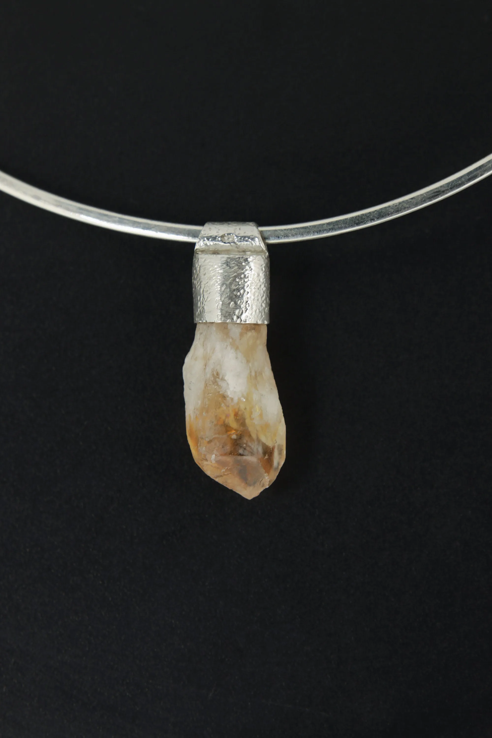Natural Phantom Citrine Quartz Point Stack Pendant, Organic Textured 925 Sterling Silver, Solar Plexus Chakra,Leo Zodiac,Unique Gift - NO/03