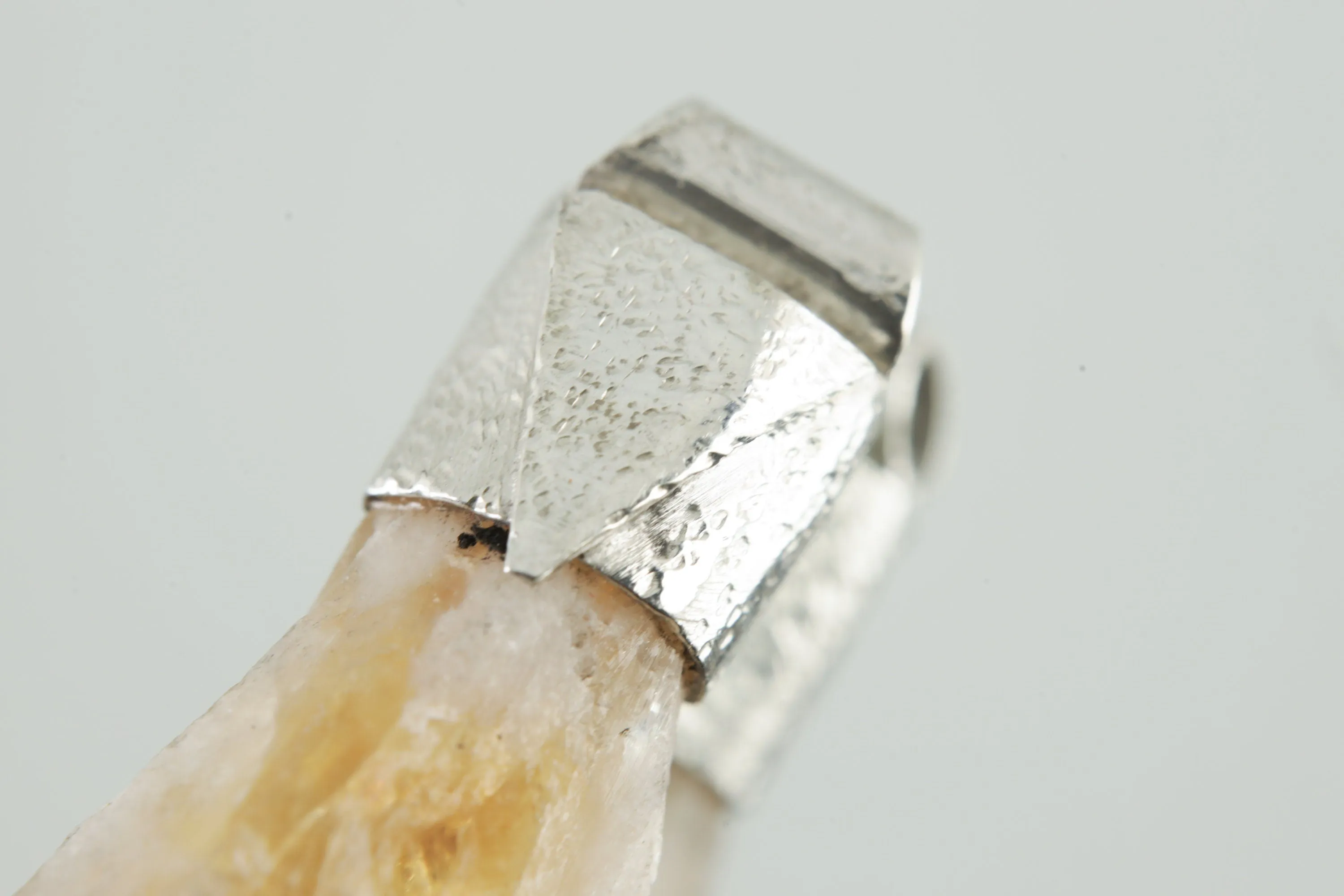 Natural Phantom Citrine Quartz Point Stack Pendant, Organic Textured 925 Sterling Silver, Solar Plexus Chakra,Leo Zodiac,Unique Gift - NO/03