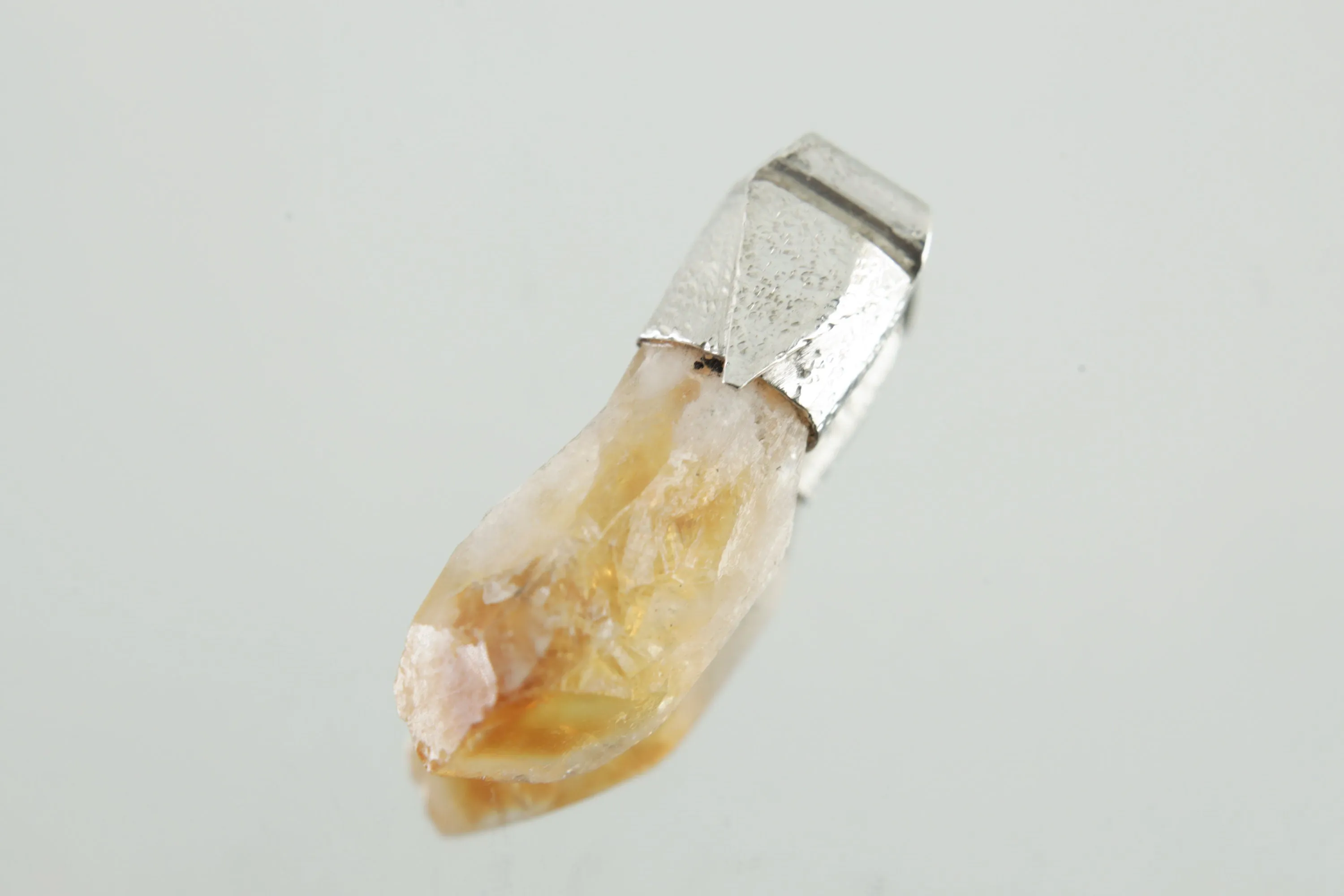 Natural Phantom Citrine Quartz Point Stack Pendant, Organic Textured 925 Sterling Silver, Solar Plexus Chakra,Leo Zodiac,Unique Gift - NO/03