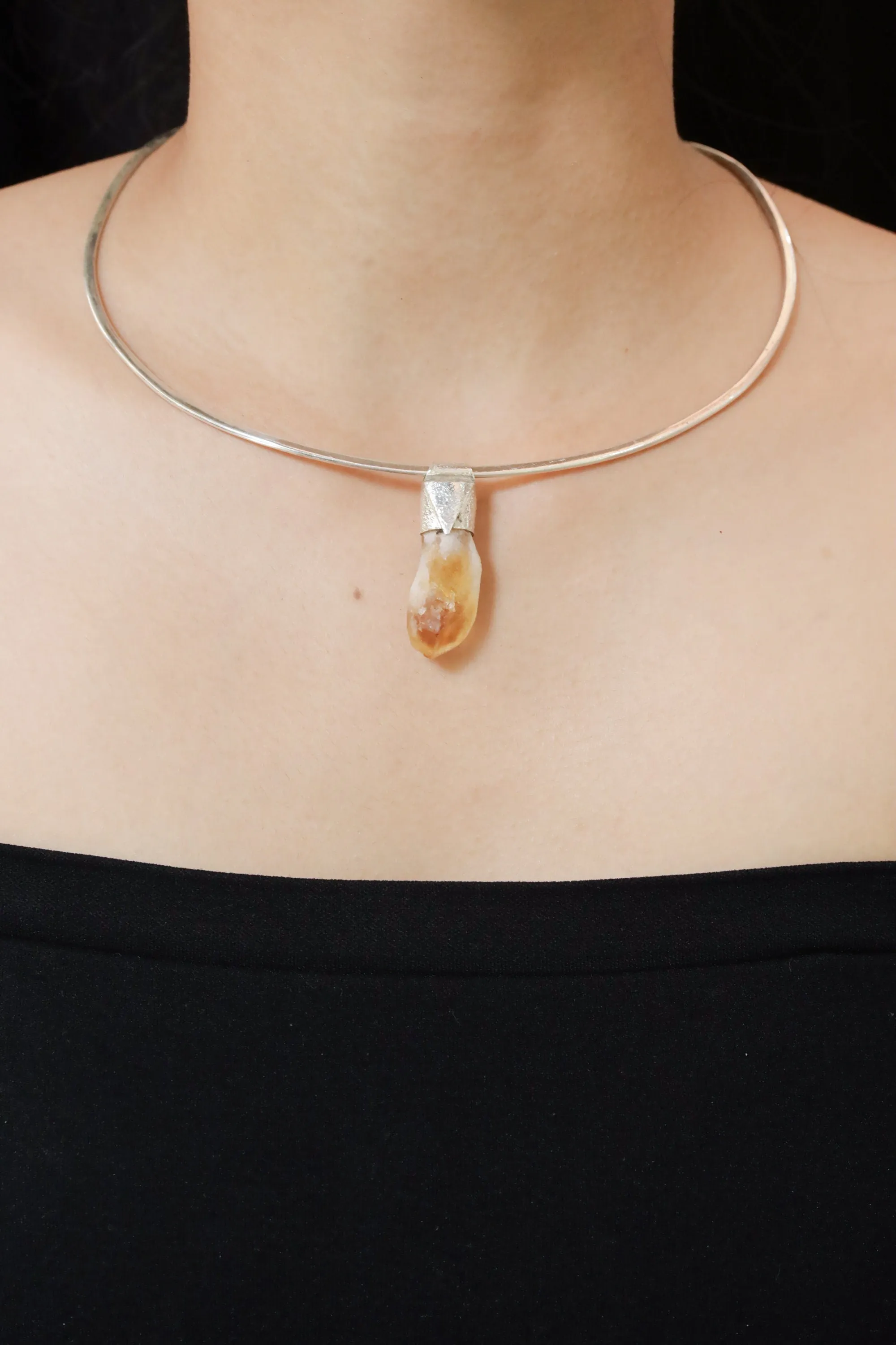 Natural Phantom Citrine Quartz Point Stack Pendant, Organic Textured 925 Sterling Silver, Solar Plexus Chakra,Leo Zodiac,Unique Gift - NO/03