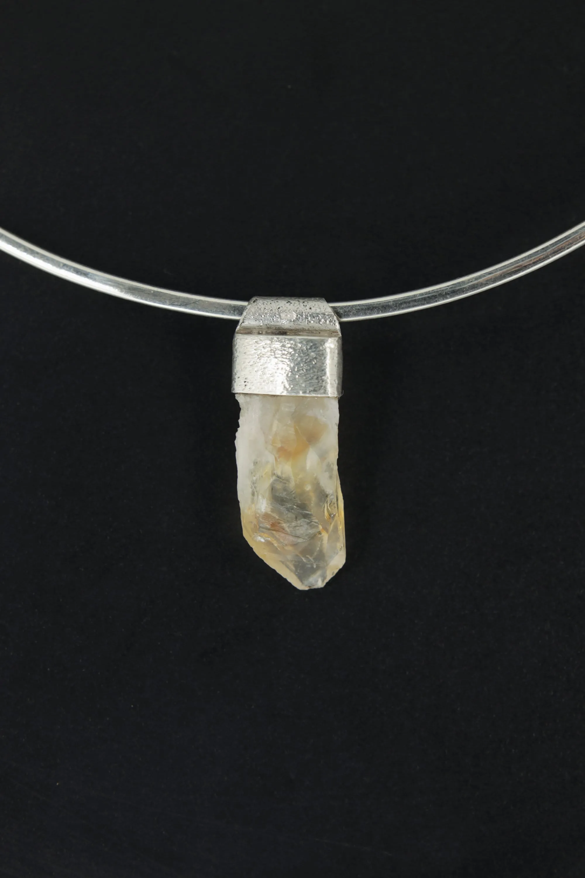 Natural Phantom Citrine Quartz Point Stack Pendant, Organic Textured Sterling Silver, Solar Plexus Chakra, Leo,Abundance,Unique Gift - NO/02