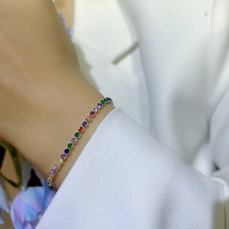 Niche Design Premium Rainbow Bracelet In Sterling Silver