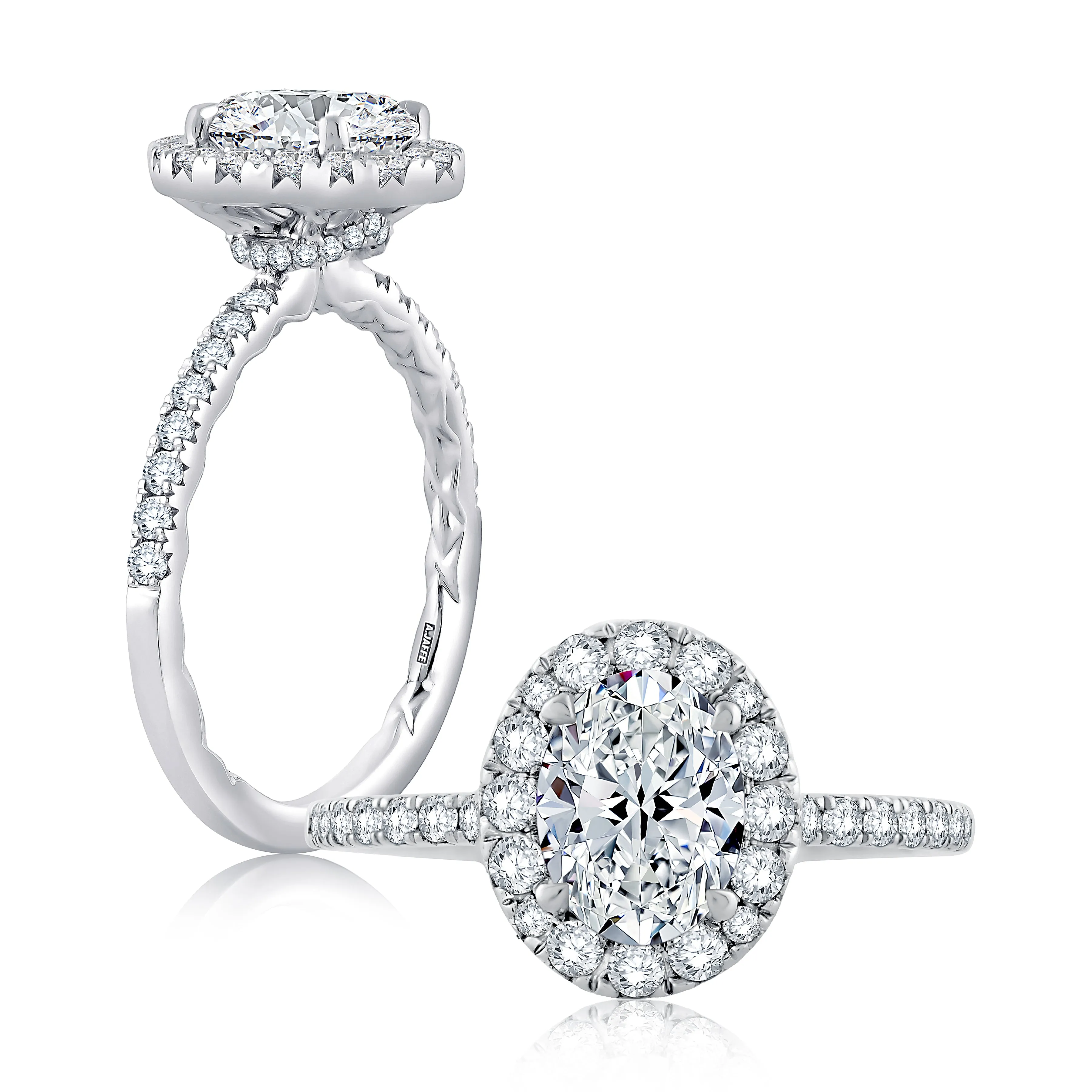 Oval Halo Engagement Ring with Belted Gallery Detail