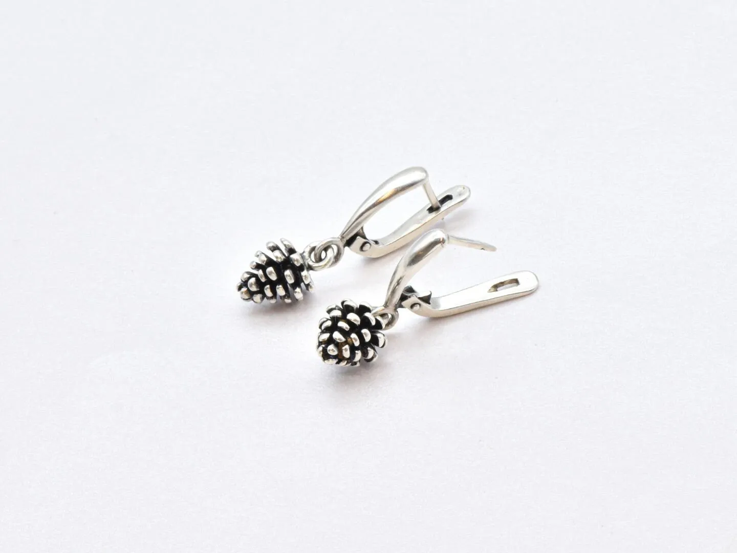 Pinecone Earrings - Pinecone Drop Earrings - Silver Drop Earrings