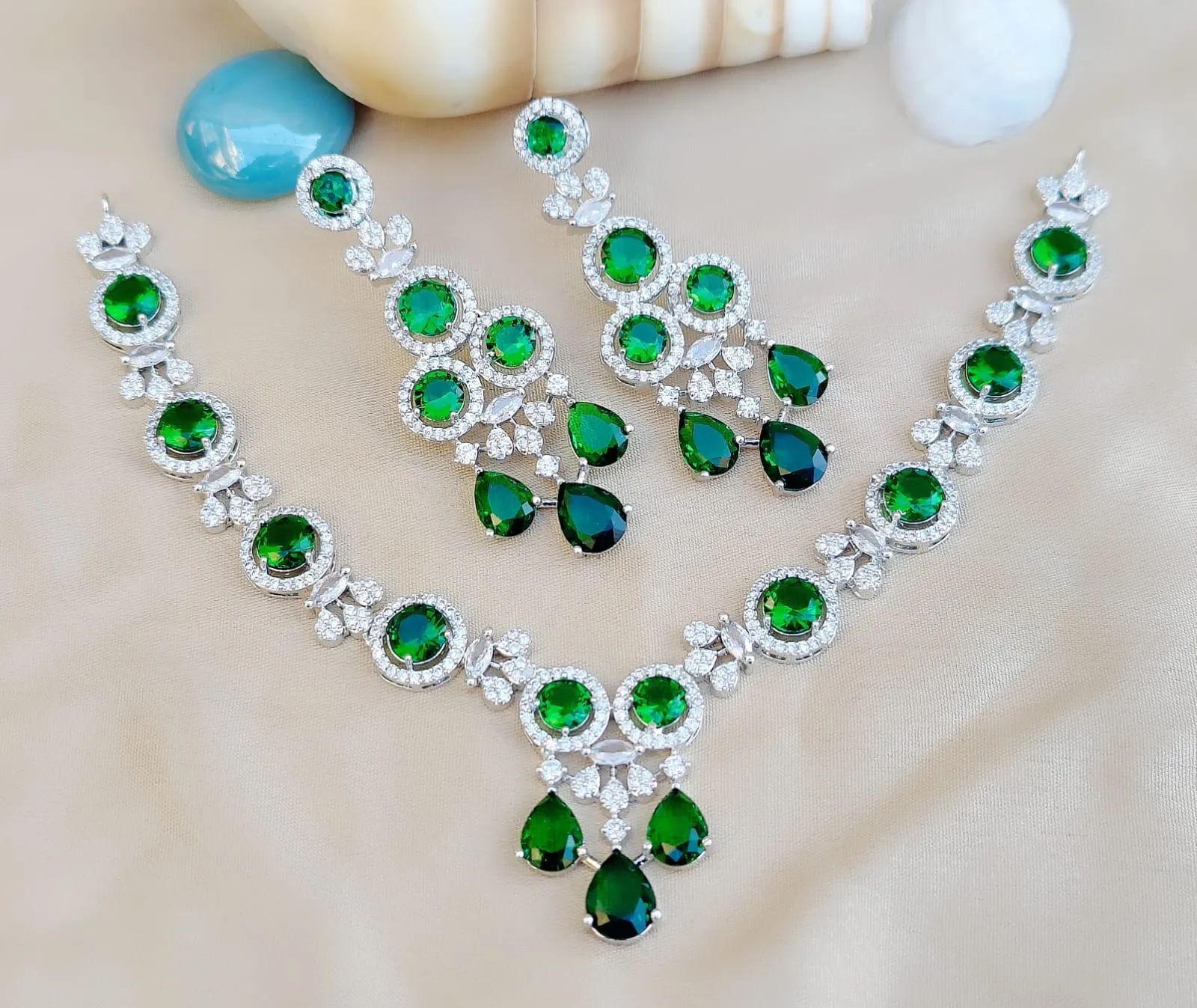 Precision Bollywood Inspired  Engagement AD Necklace Set with Artistic American Diamond Design For Women