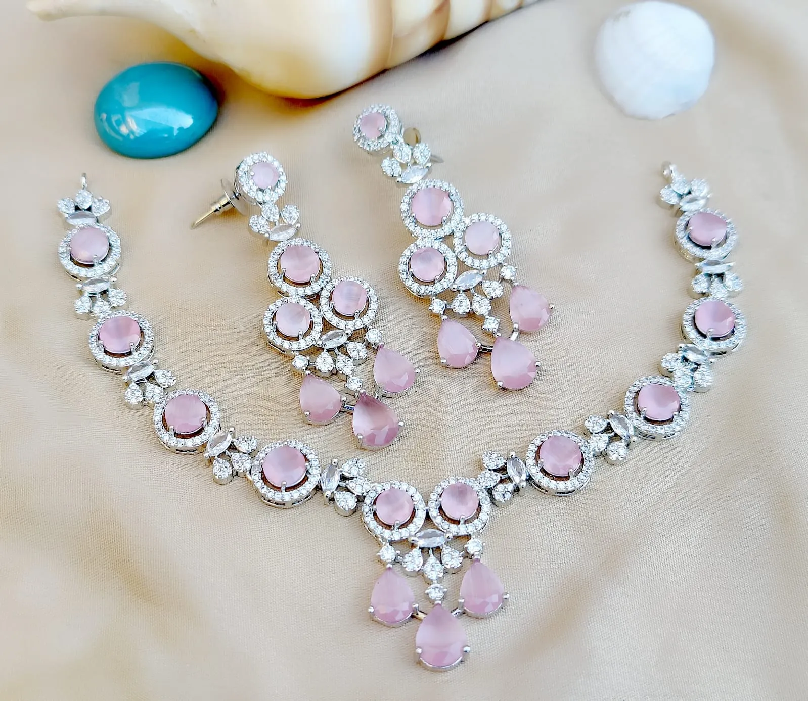 Precision Bollywood Inspired  Engagement AD Necklace Set with Artistic American Diamond Design For Women