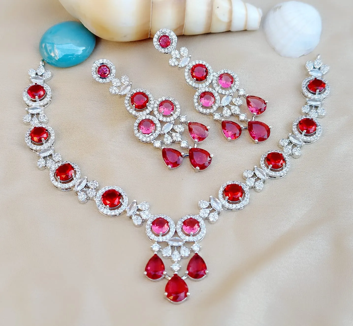 Precision Bollywood Inspired  Engagement AD Necklace Set with Artistic American Diamond Design For Women