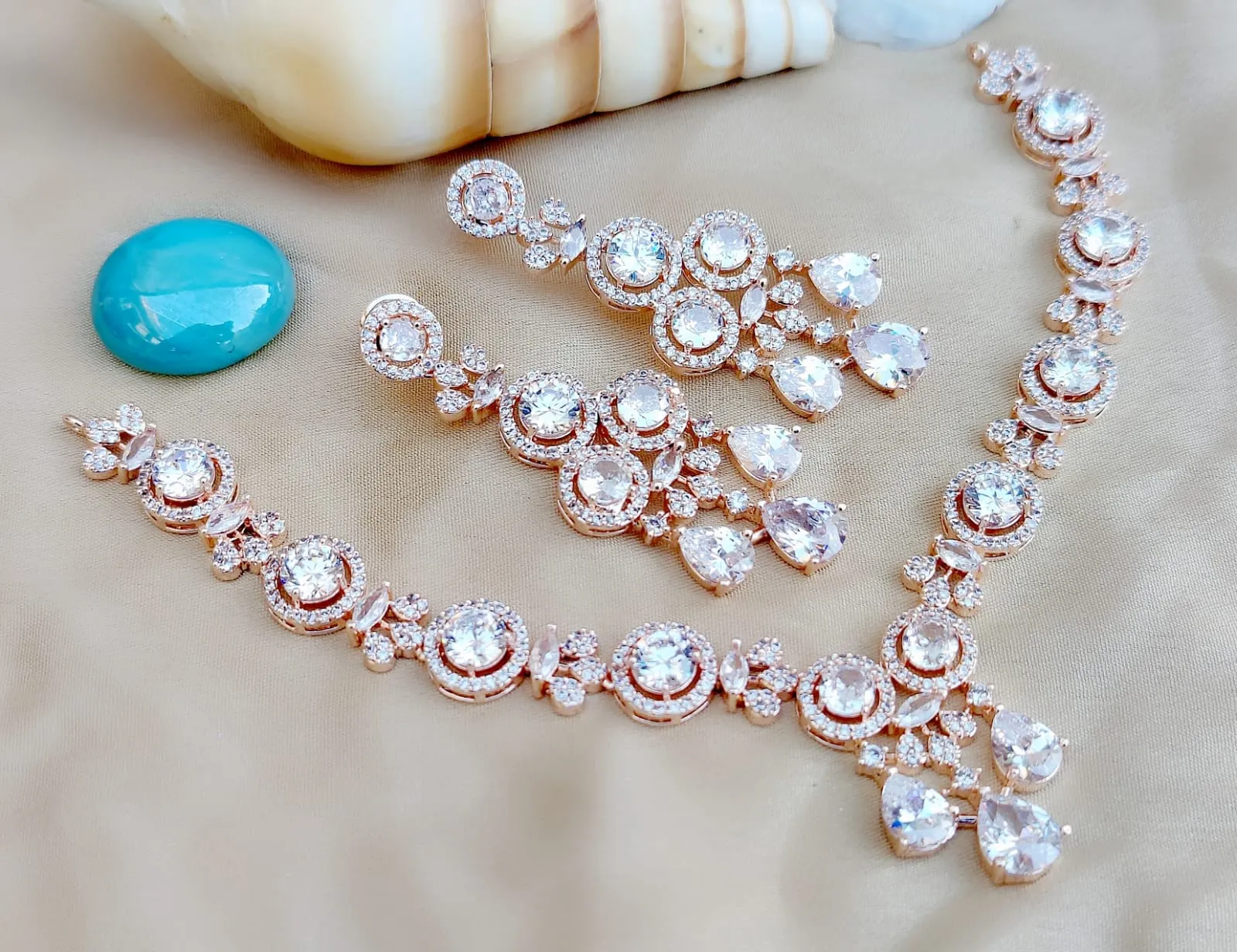 Precision Bollywood Inspired  Engagement AD Necklace Set with Artistic American Diamond Design For Women