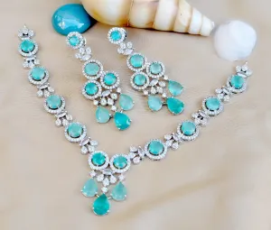 Precision Bollywood Inspired  Engagement AD Necklace Set with Artistic American Diamond Design For Women