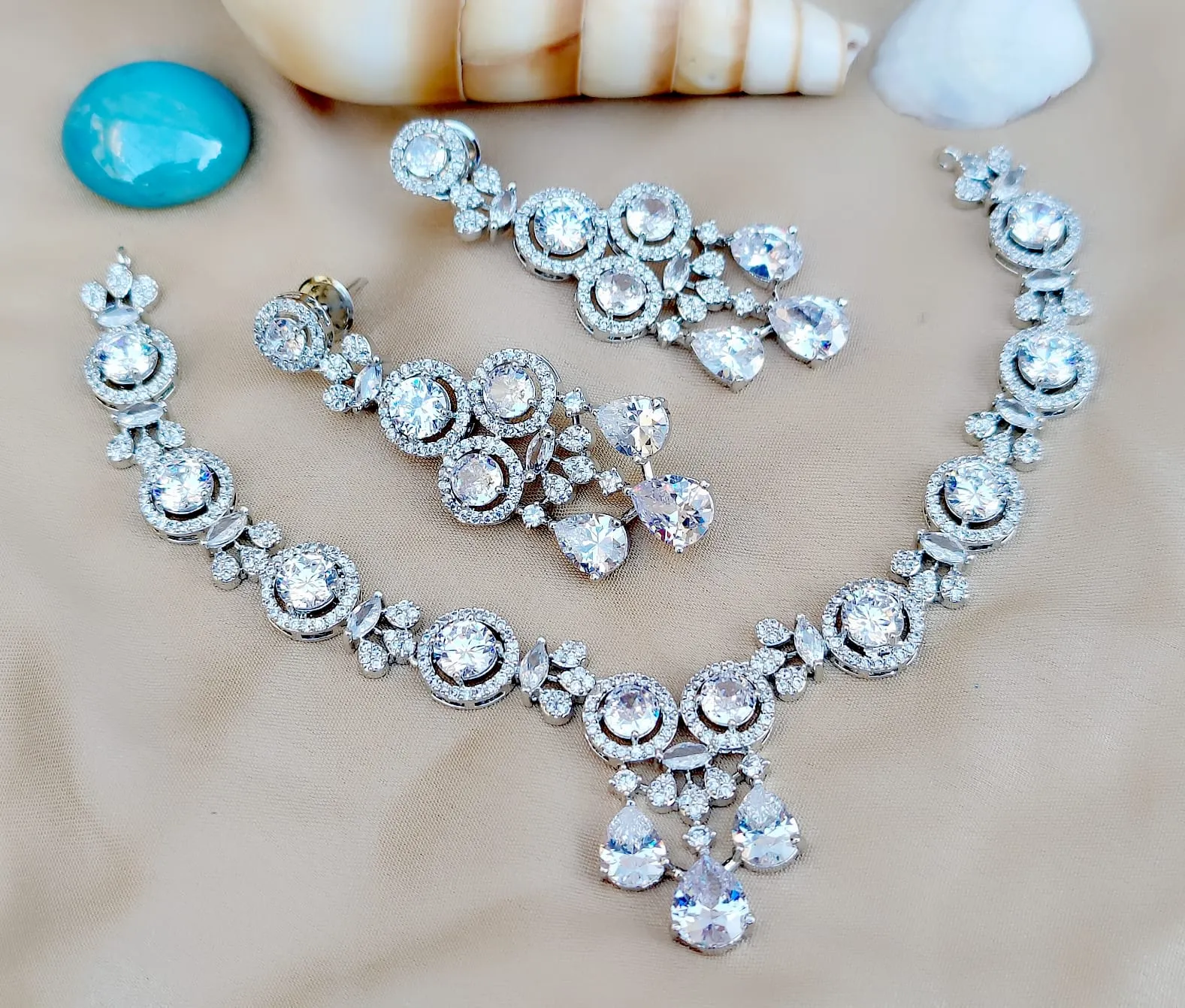 Precision Bollywood Inspired  Engagement AD Necklace Set with Artistic American Diamond Design For Women