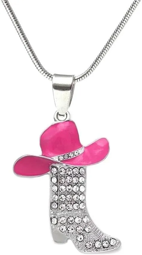 Rhinestone Western Boots Pendant Necklaces Cowgirl Cowboy Enamel Hat Bohemian Rodeo Silver Disco Clavicle Chain Chokers for Women Girls Friendship Valentine's Day Mother's Day Holiday Jewelry Gifts