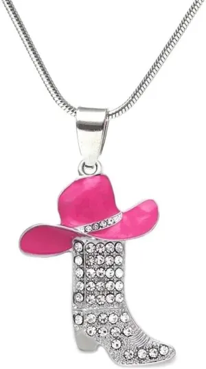 Rhinestone Western Boots Pendant Necklaces Cowgirl Cowboy Enamel Hat Bohemian Rodeo Silver Disco Clavicle Chain Chokers for Women Girls Friendship Valentine's Day Mother's Day Holiday Jewelry Gifts