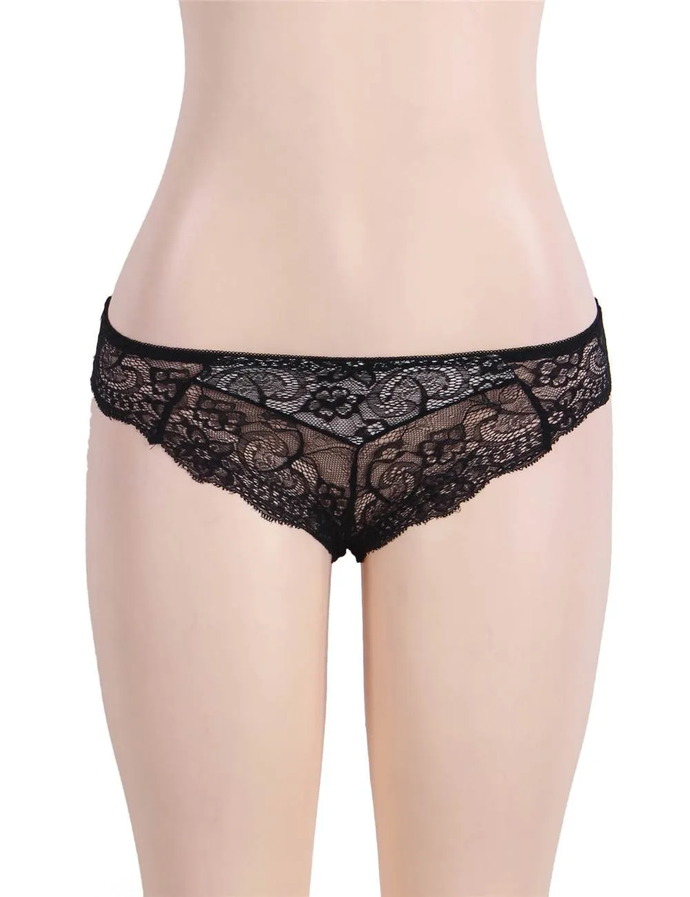 Seductive Black 3 Piece Delicate Lace Bra Garter Set