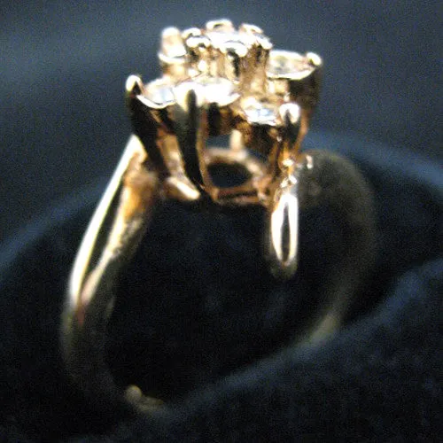 Signed PAUL GOLD Tone Womens CRYSTAL Cluster GLASS Multi STONE RING Jewelry sz 5