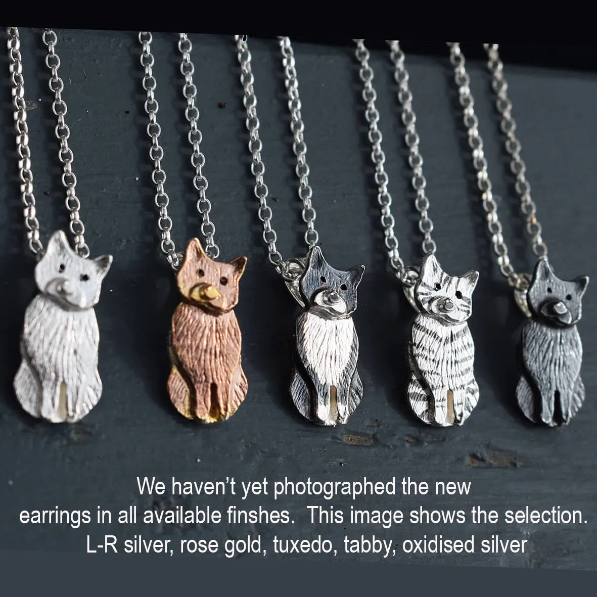 Silver Cat Drop Earrings