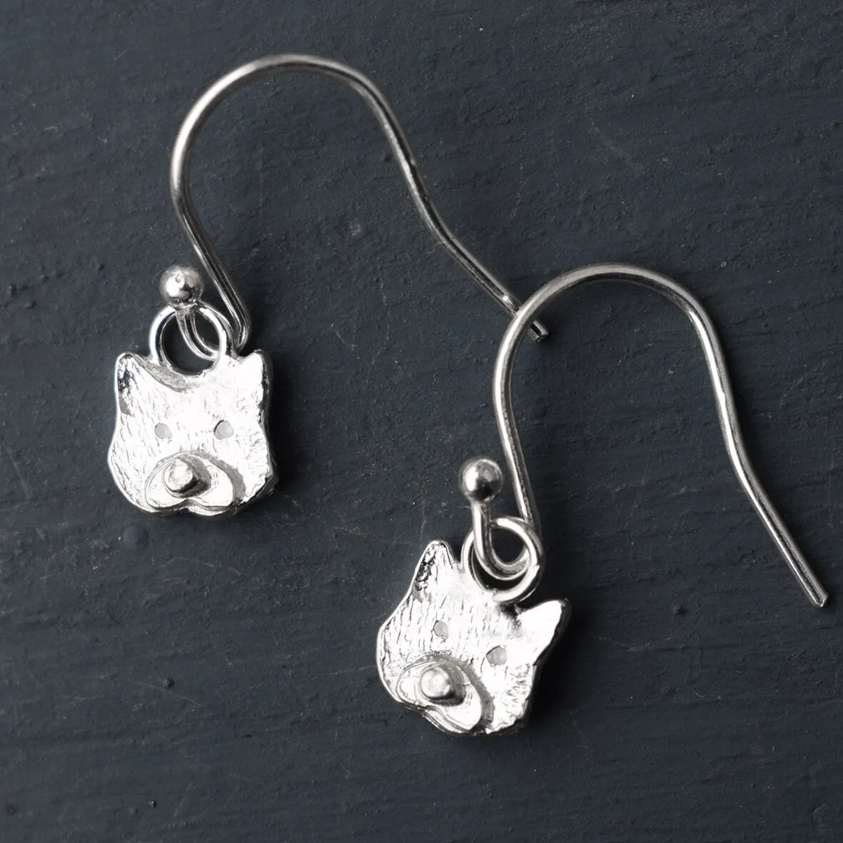 Silver Cat Drop Earrings