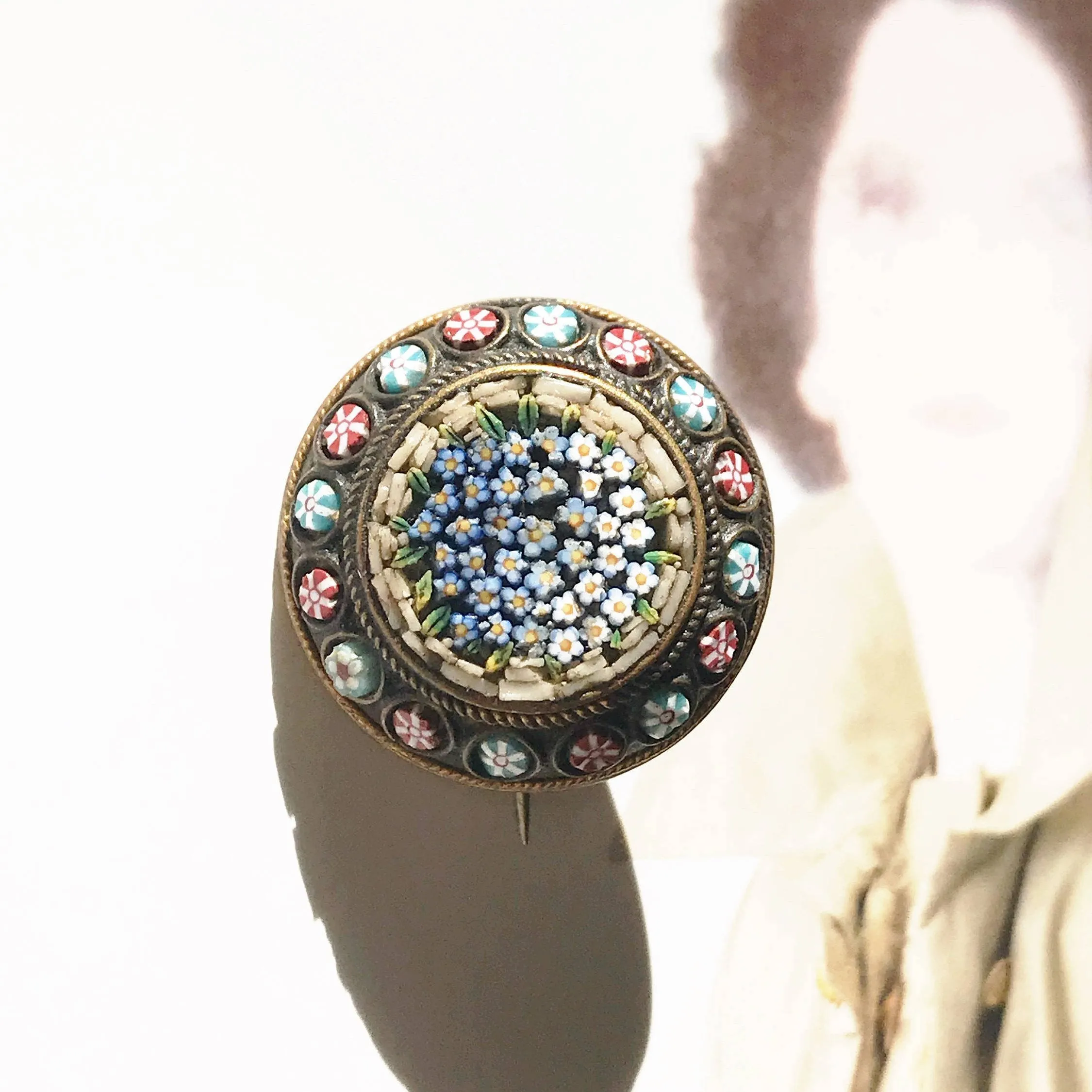 Victorian Micro Mosaic Flower Brooch