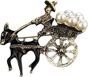 Vintage Carriage Brooch Lapel Shawl Pin for Women Merchant Horse Faux Pearl Brooches Collar Pins Fashion Clothes Accessories Ornament Dress Suit Hat Backpack Bags Jewelry