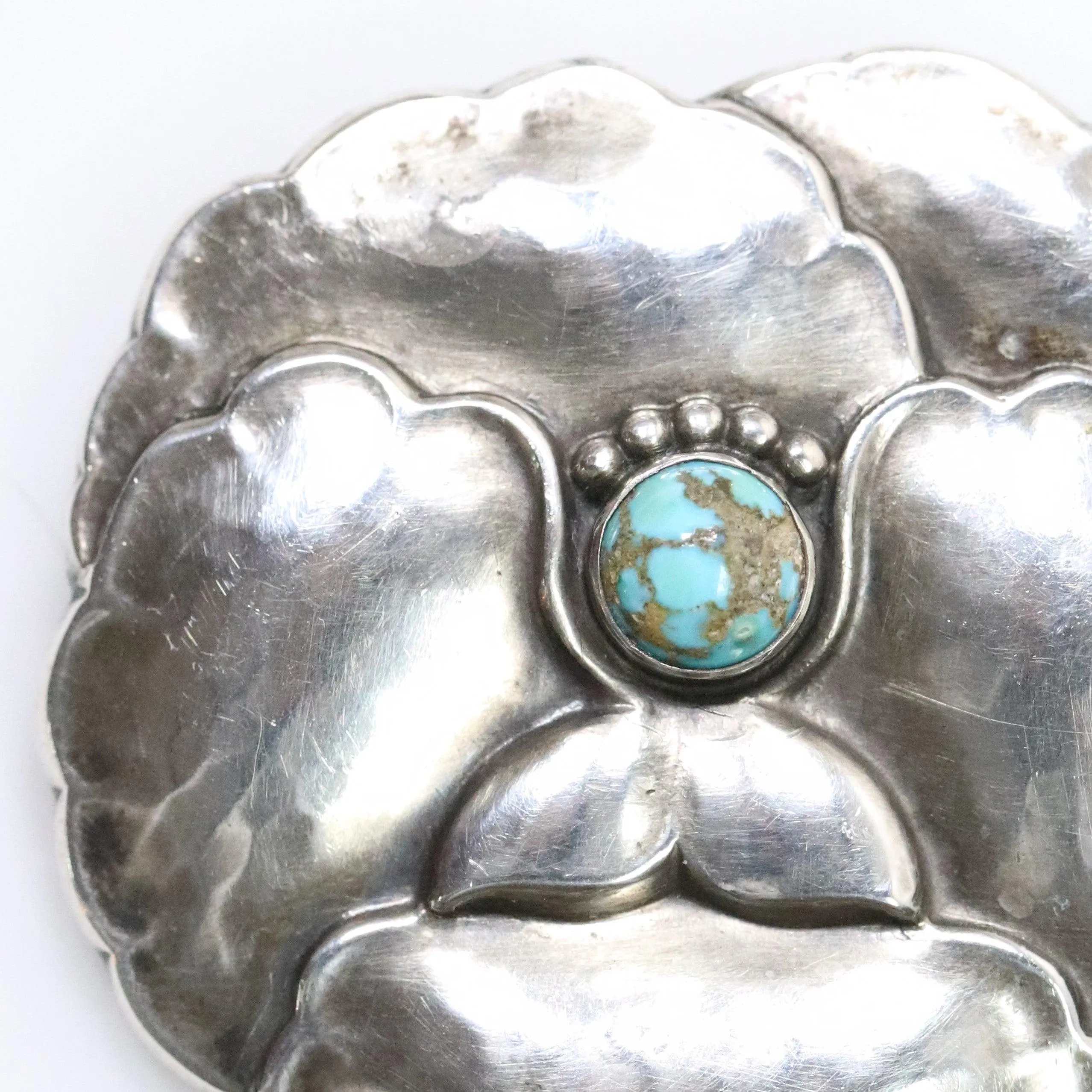 Vintage Georg Jensen Jewelry | Art Nouveau Pansy with Turquoise Brooch 113
