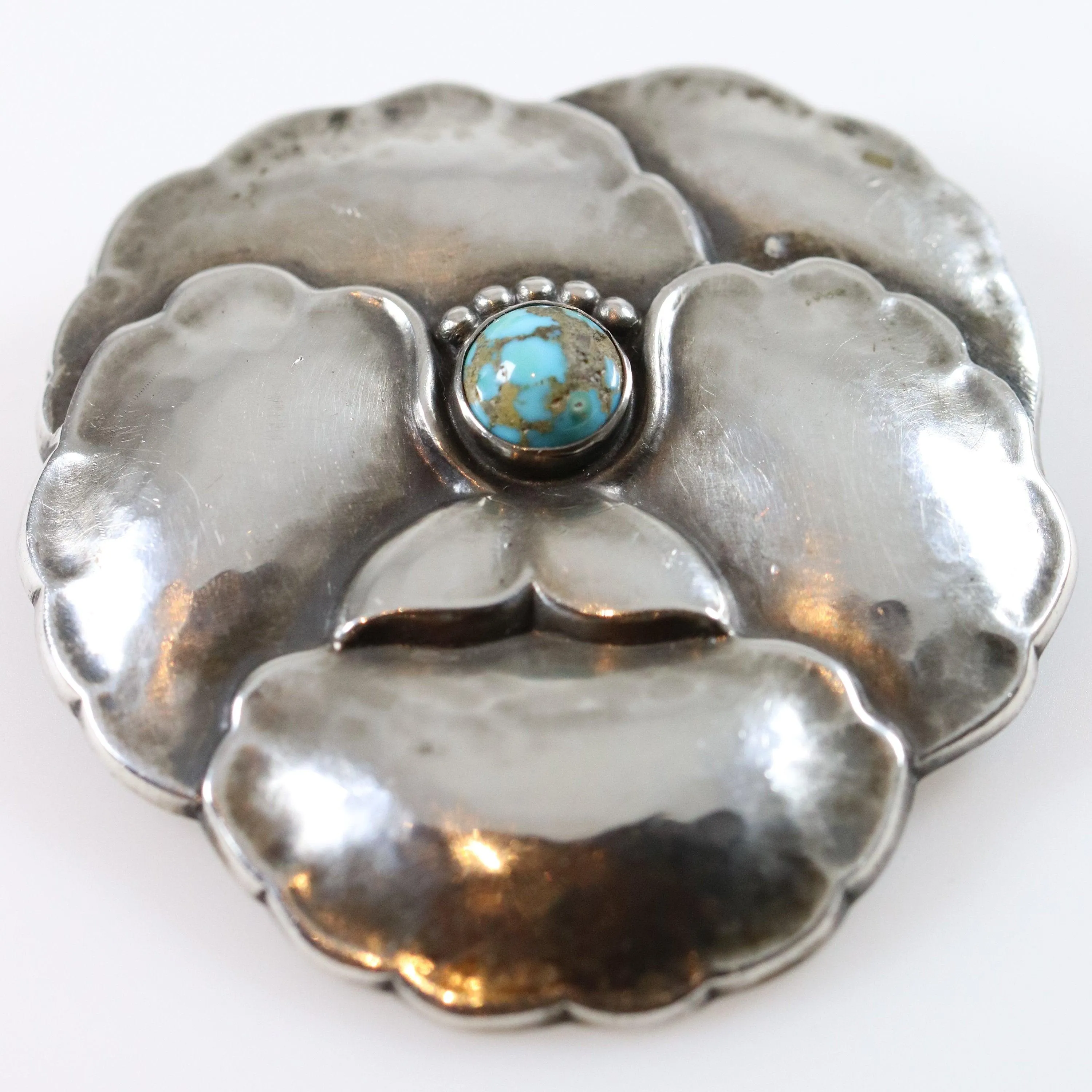Vintage Georg Jensen Jewelry | Art Nouveau Pansy with Turquoise Brooch 113