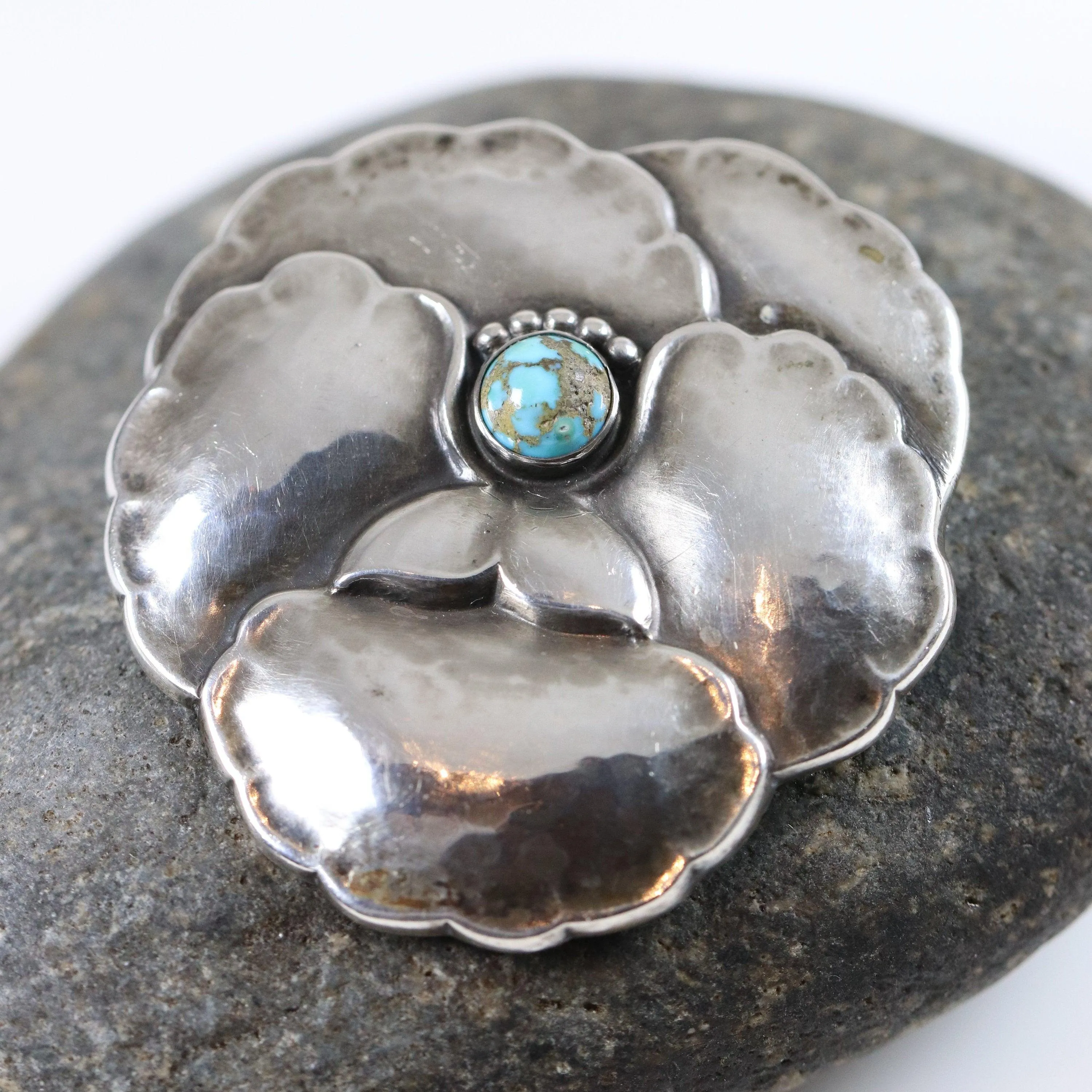 Vintage Georg Jensen Jewelry | Art Nouveau Pansy with Turquoise Brooch 113